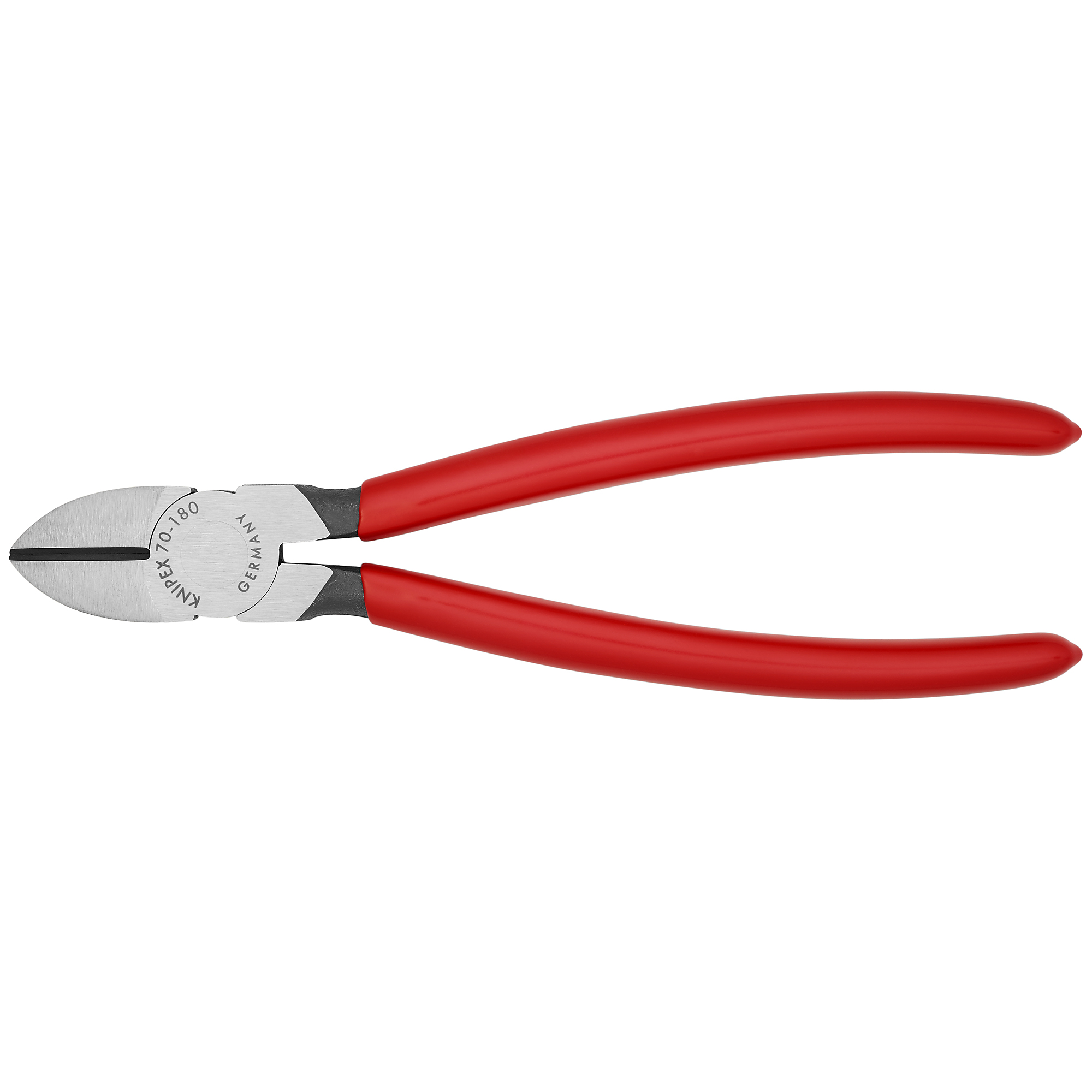 KNIPEX Diagonal Cutters - 7.25in., Plastic Coating, Vanadium Steel, 0.156in. Jaw Capacity, Model# 70 01 180