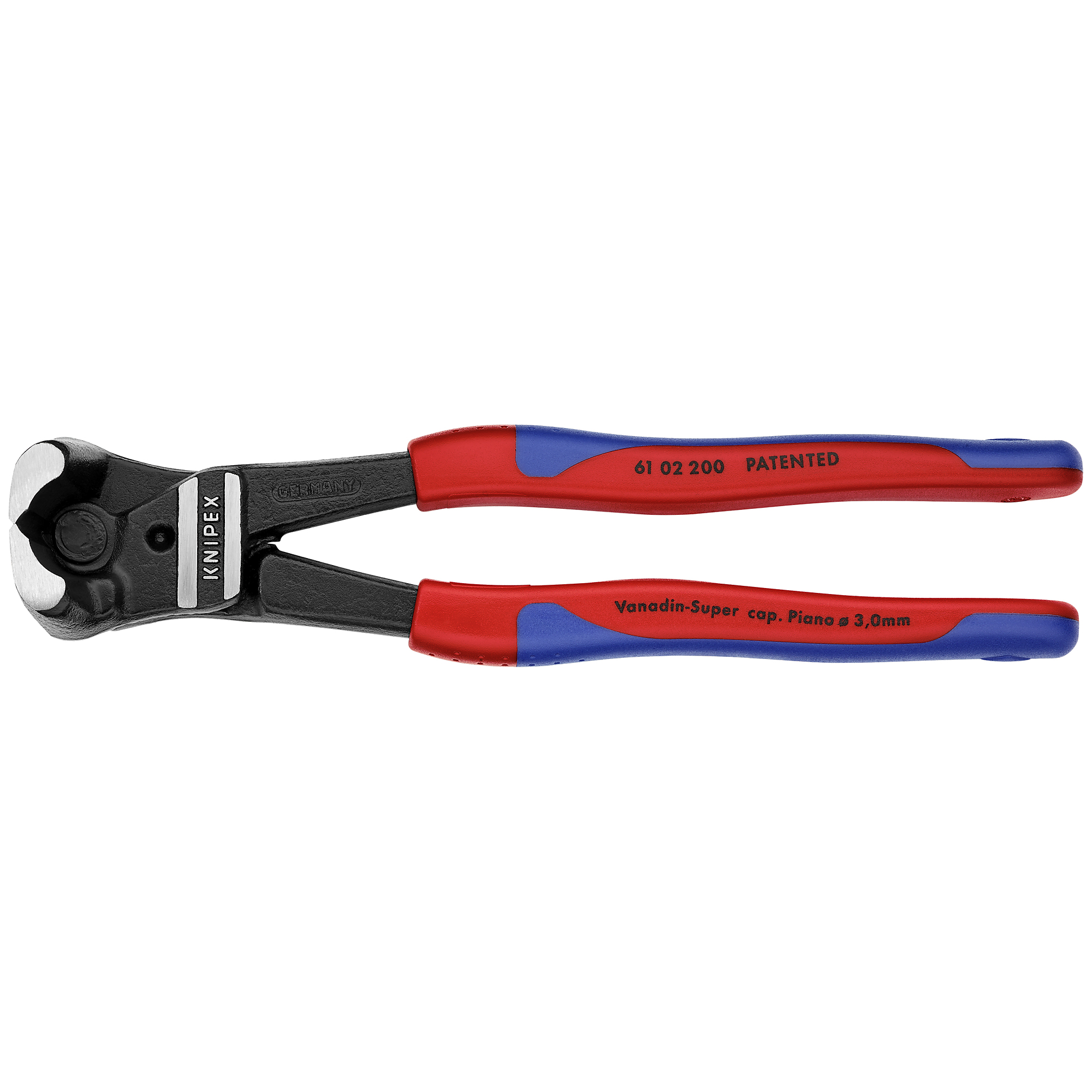 KNIPEX, Hi Lev Bolt End Cutting Nippers, Comfort Grip, 8in., Pieces (qty.) 1 Material Vanadium Steel, Jaw Capacity 0.234 in, Model# 61 02 200