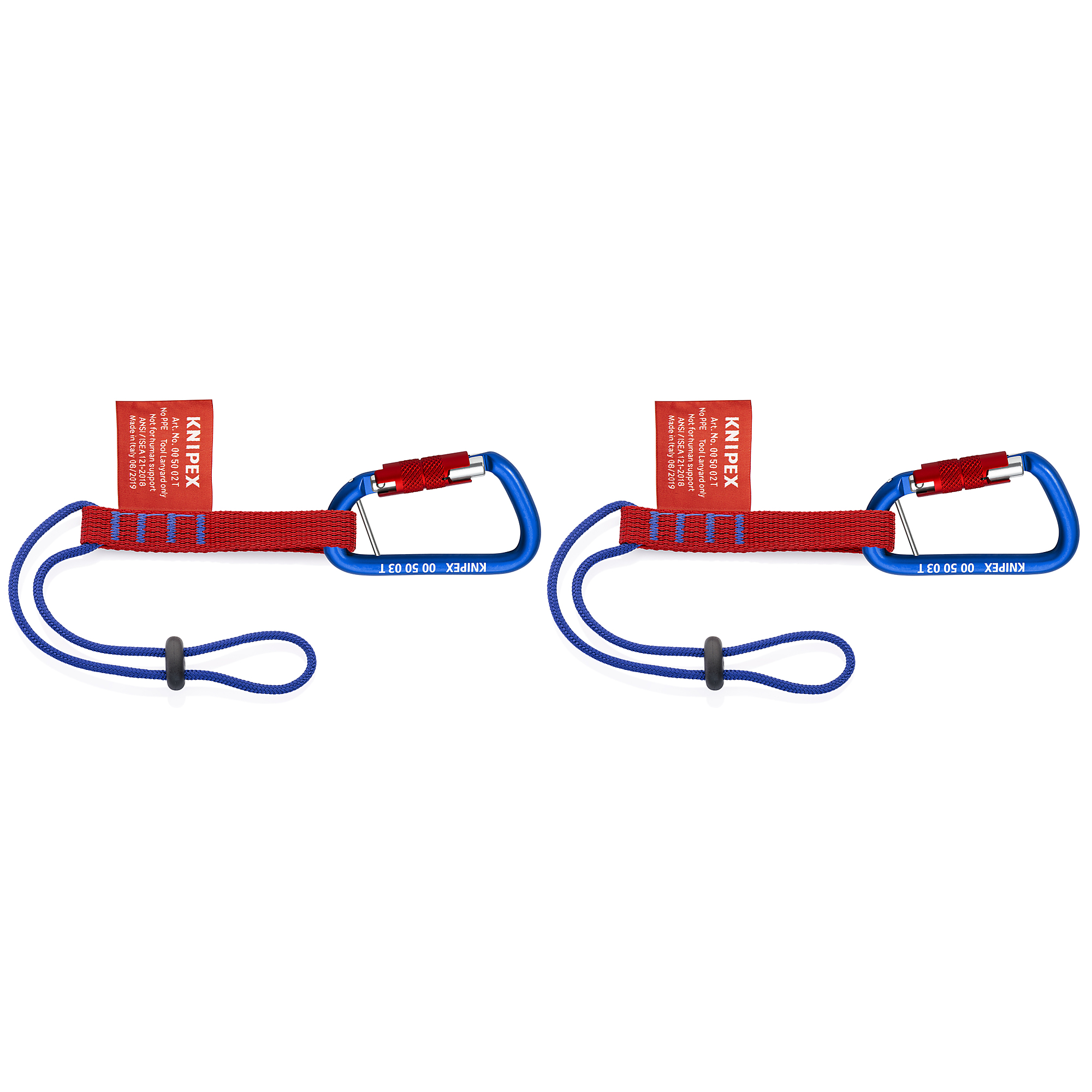 KNIPEX Tether Adaptor Straps, 13in.L, Captive Eye Carabiner, 3.3-Lb. Capacity, 2-Pk., Model# 00 50 06 T BKA