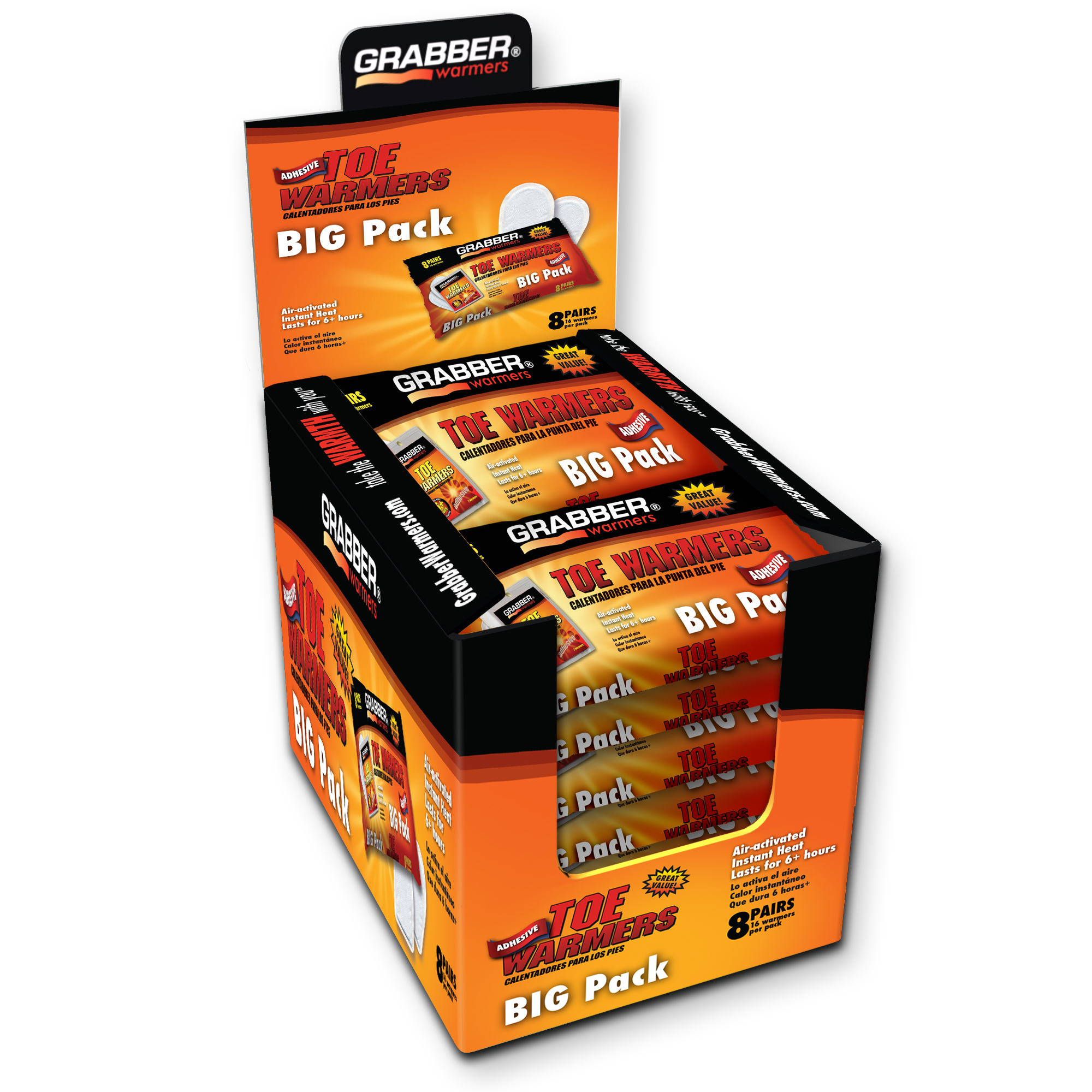 Grabbers, Toe Warmer 8 pr/pk 32 Pks/,8 packs per display box, Model# TWES8DISPLAYUSA