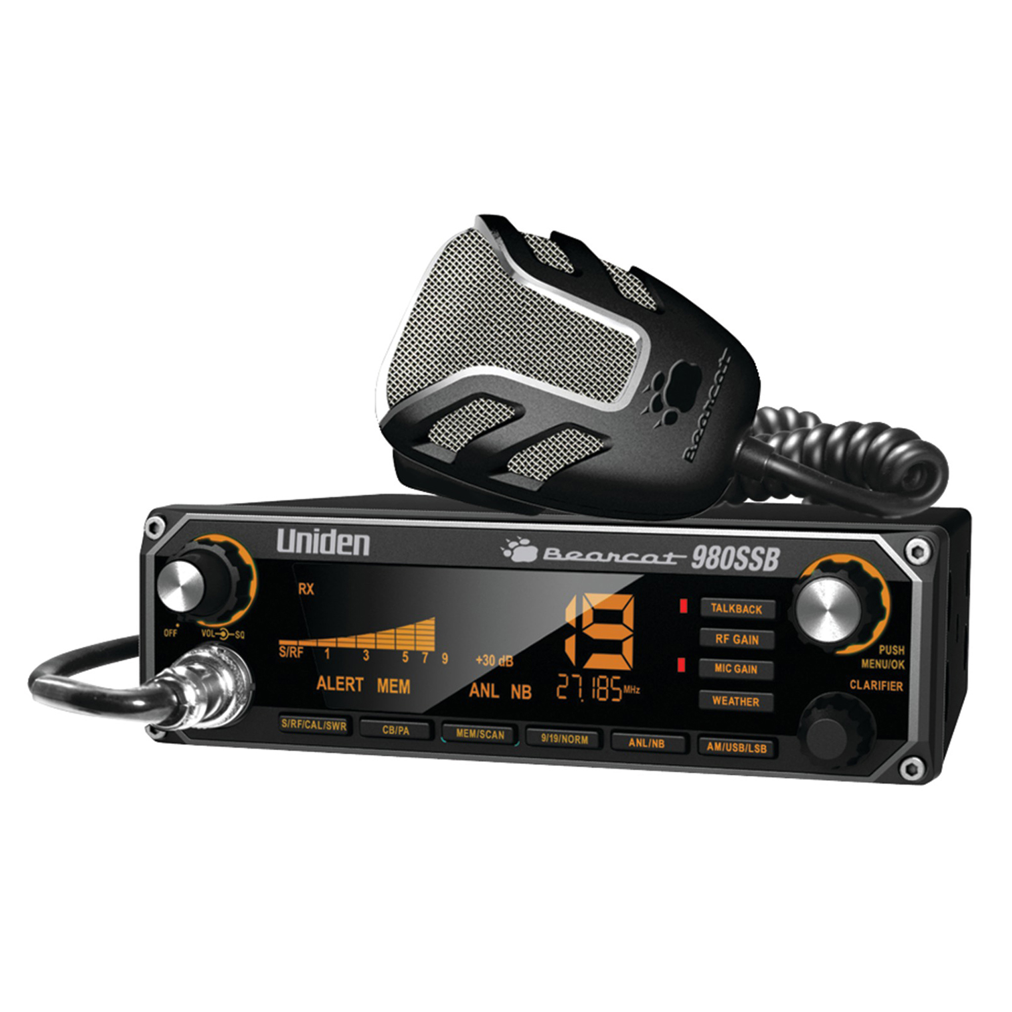 Uniden Bearcat 980 SSB CB Radio - 40 Channels, 7-Color Digital Display, Noise-Canceling Microphone, Model# BEARCAT 980SSB