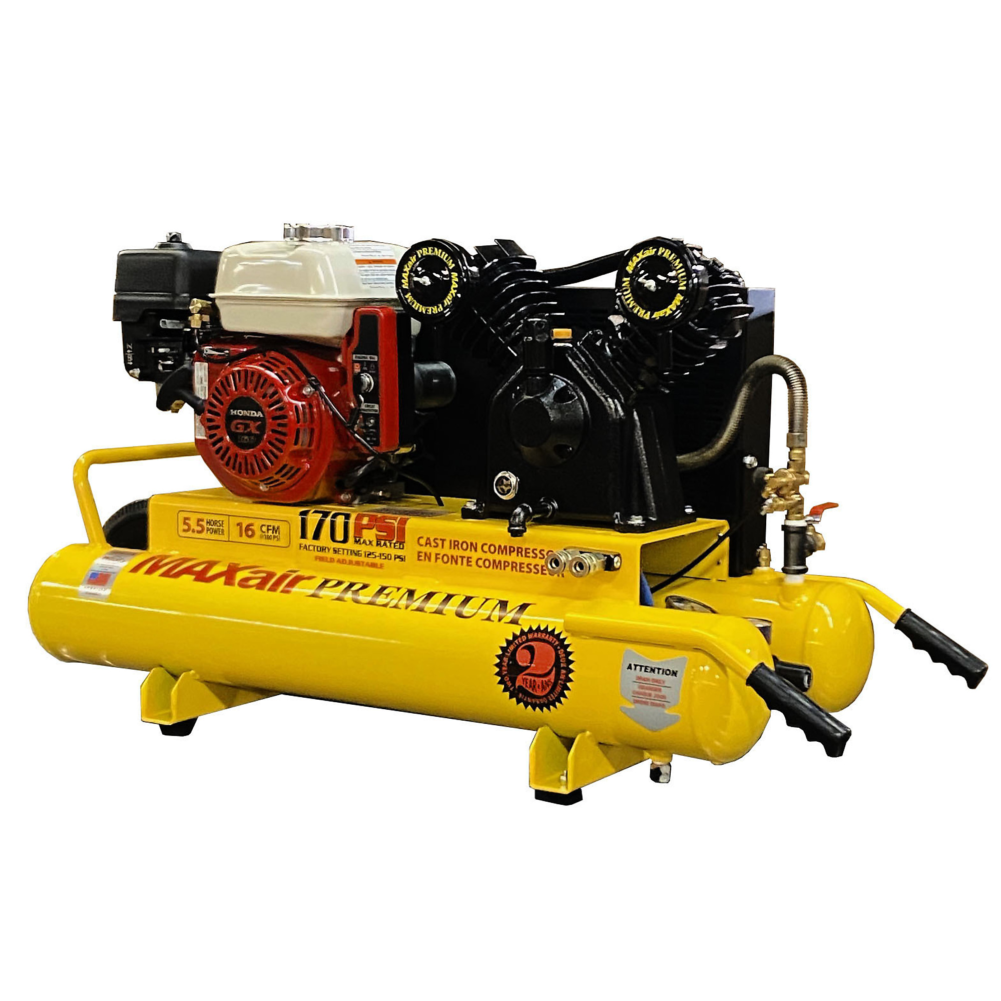 MAXair Premium Wheelbarrow Air Compressor, 5.5 HP, 10 Gal., Electric Start, 16 CFM, Honda GX200 Engine, Model# TT55GE + MAP