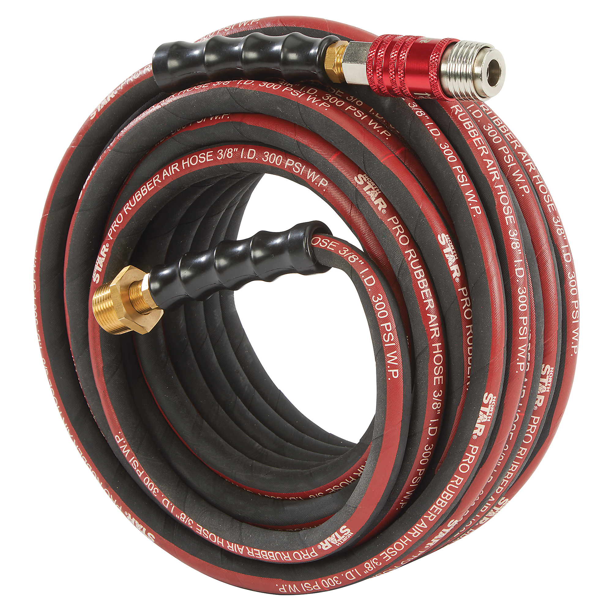 NorthStar 3/8in. x 50ft. Pro-Grade Wrapped Rubber Air Hose with 5-in-1 Coupler, 300 PSI