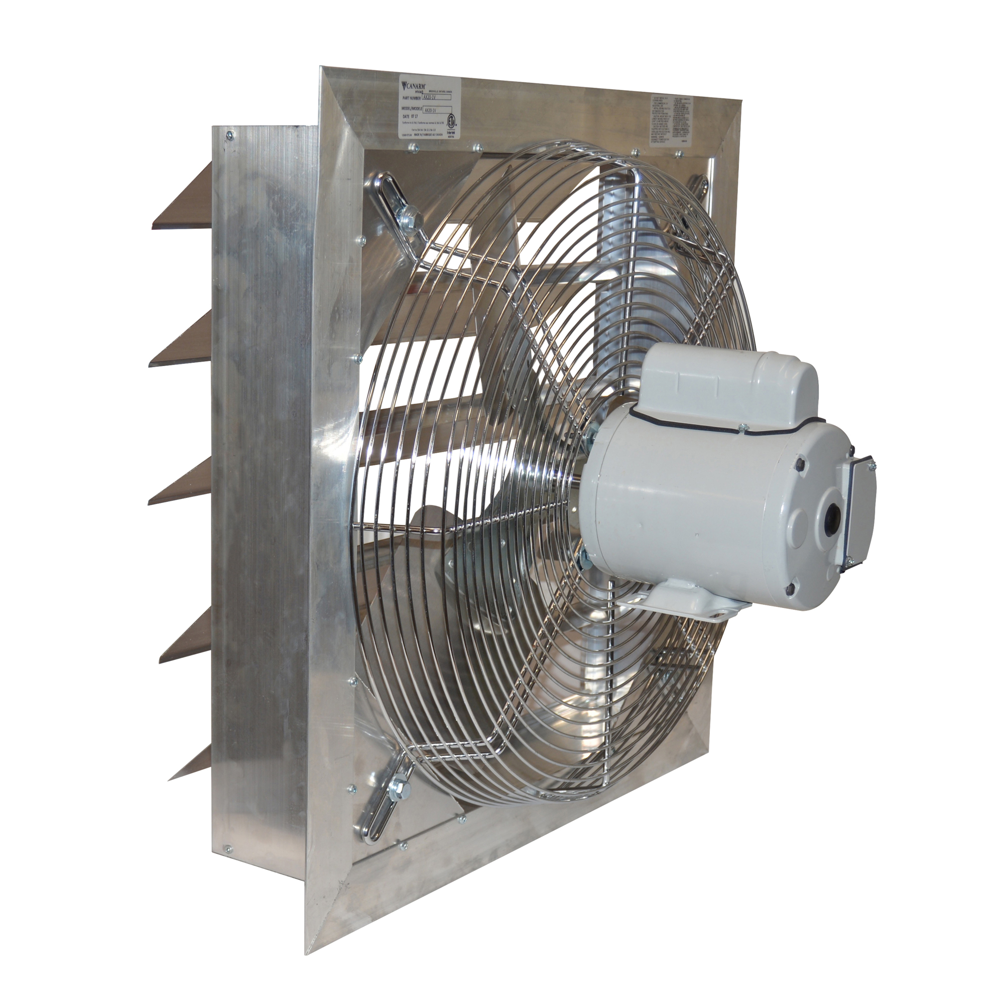 Canarm, 24in.EXHAUST FAN. 1/3 H.P.1075RPM.1/60/115/230V., Drive Type Direct, Fan Diameter 24 in, Air Delivery 5500 cfm, Model# AX24-1V