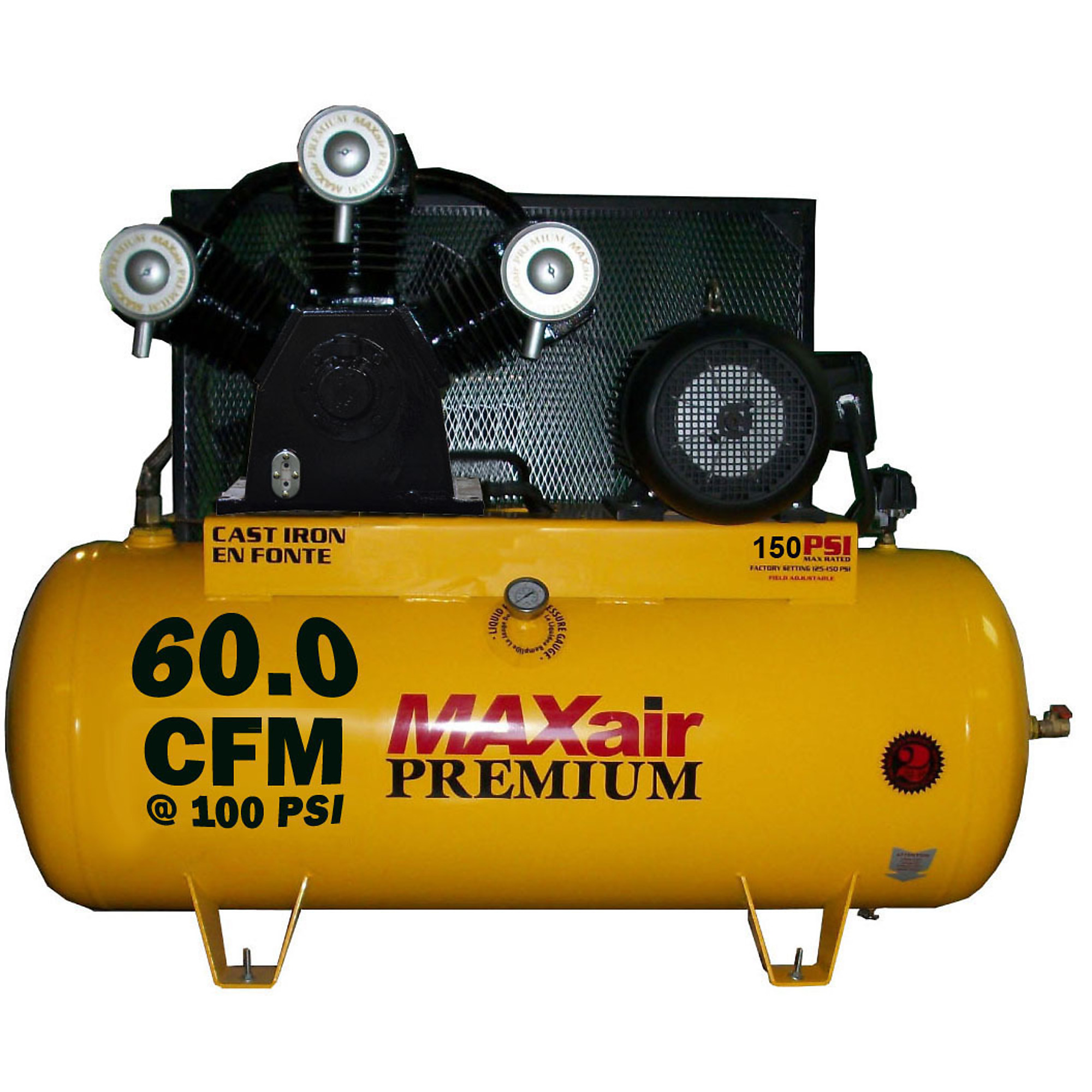 MAXair Premium Air Compressor - 60 CFM, 120-Gallon, 15 HP, 3-Phase, 170 PSI, Cast Iron Pump, Model# C155120H1-CS575-MAP