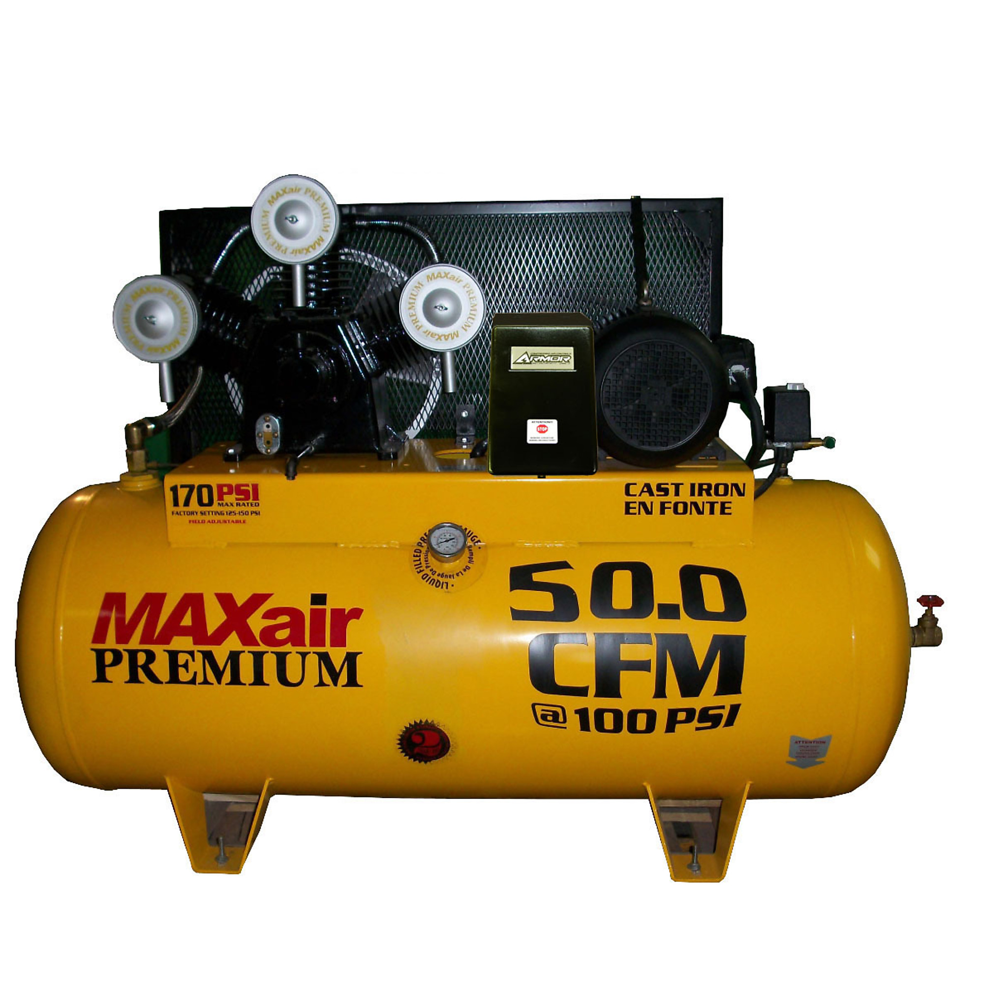 MAXair Premium Air Compressor - 120 Gal., 50 CFM, 10 HP, Single Phase, Cast Iron Pump, Model# C101120H1-MS208-MAP