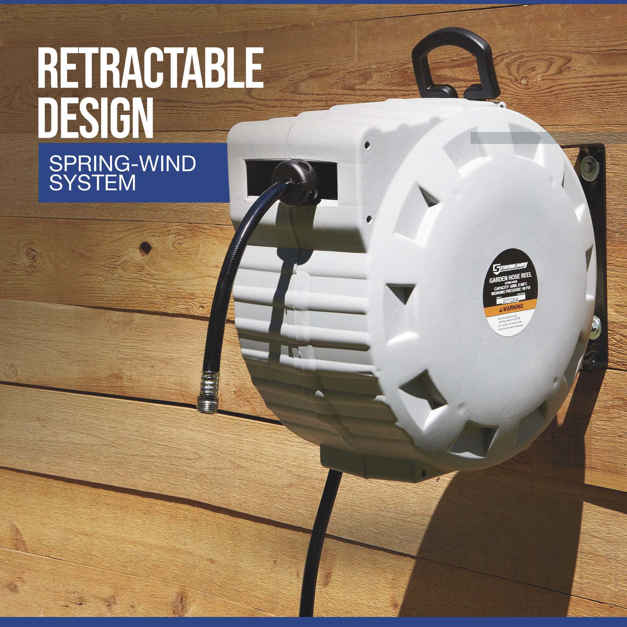 Strongway Wall-Mount Retractable Garden Hose Reel with 5/8in Dia x 80ftL Hose