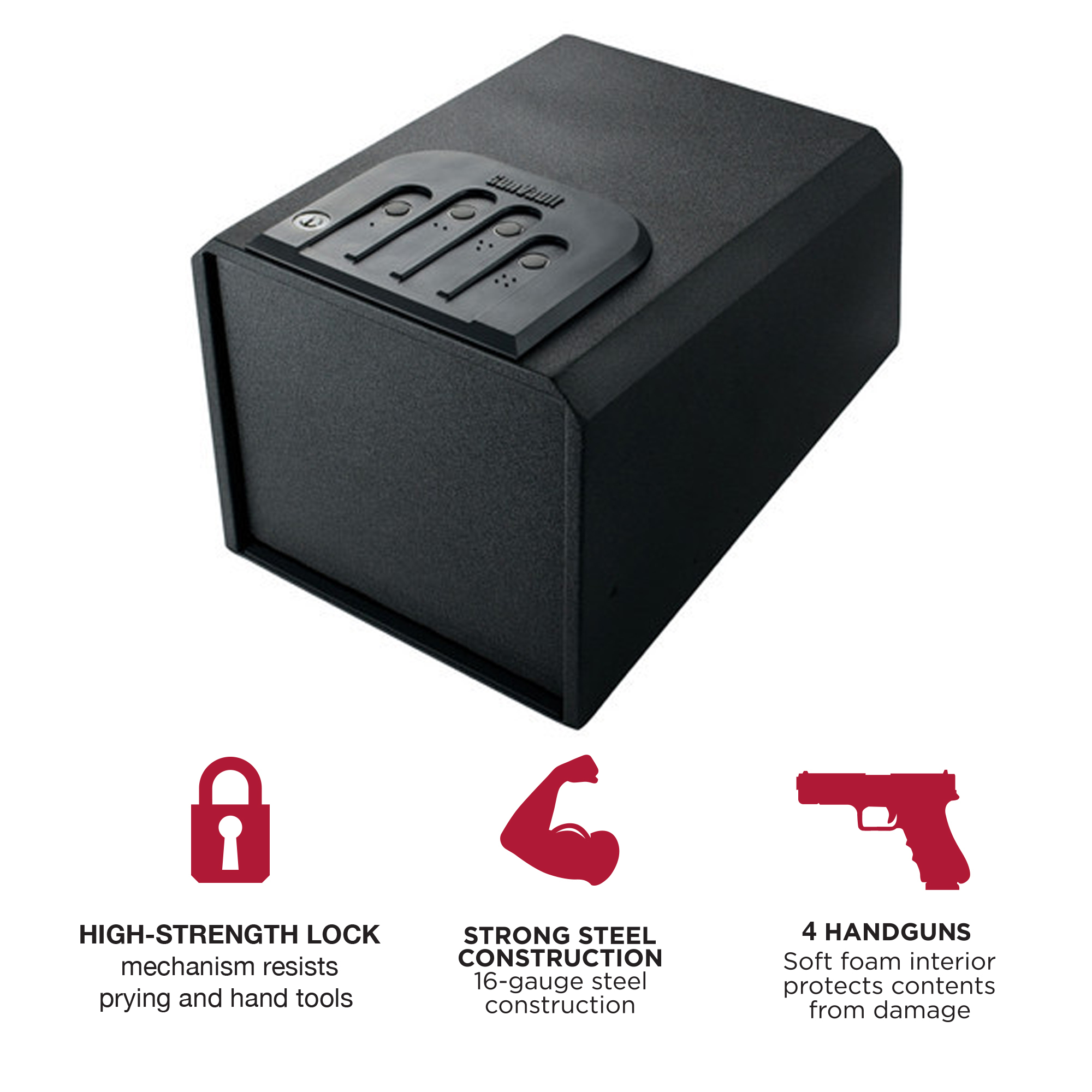 GunVault, The Original Premium Quick Access 4 Pistol Safe, Lock Type Electronic, Model# GV2050-19