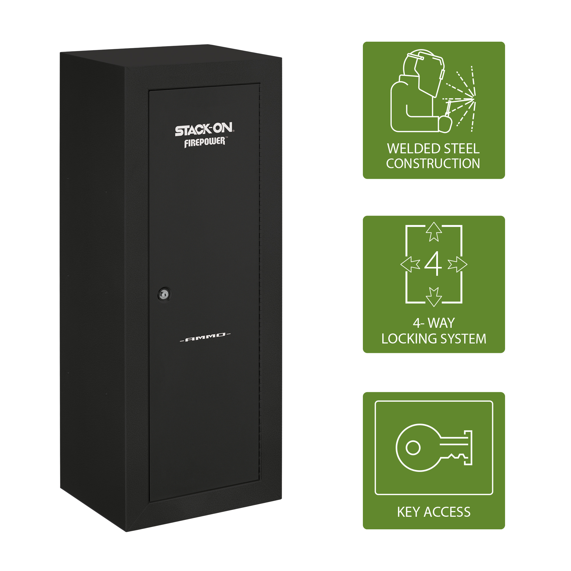 Stack-On Ammo Cabinet - Keyed 3-Way Lock, 3 Shelves, 75 Lb. Capacity Per Shelf, Model# ASC-1416-DS