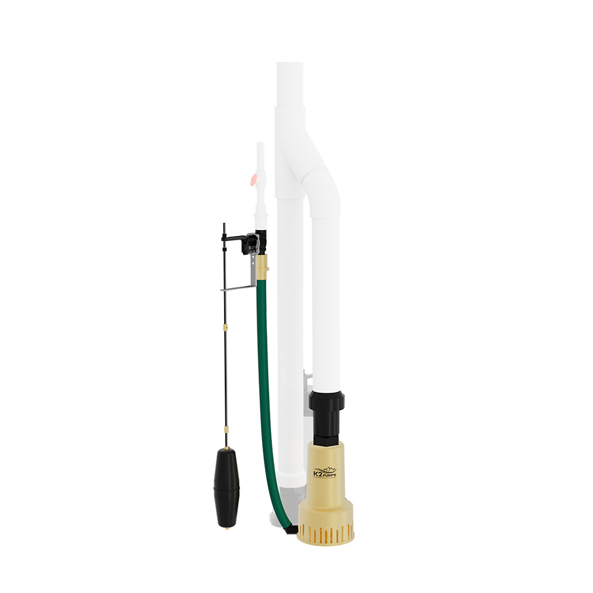 K2 Water Powered Backup Sump Pump, Max. Flow 573 GPH, Port Size 1.25 in, Model# ASP00001K