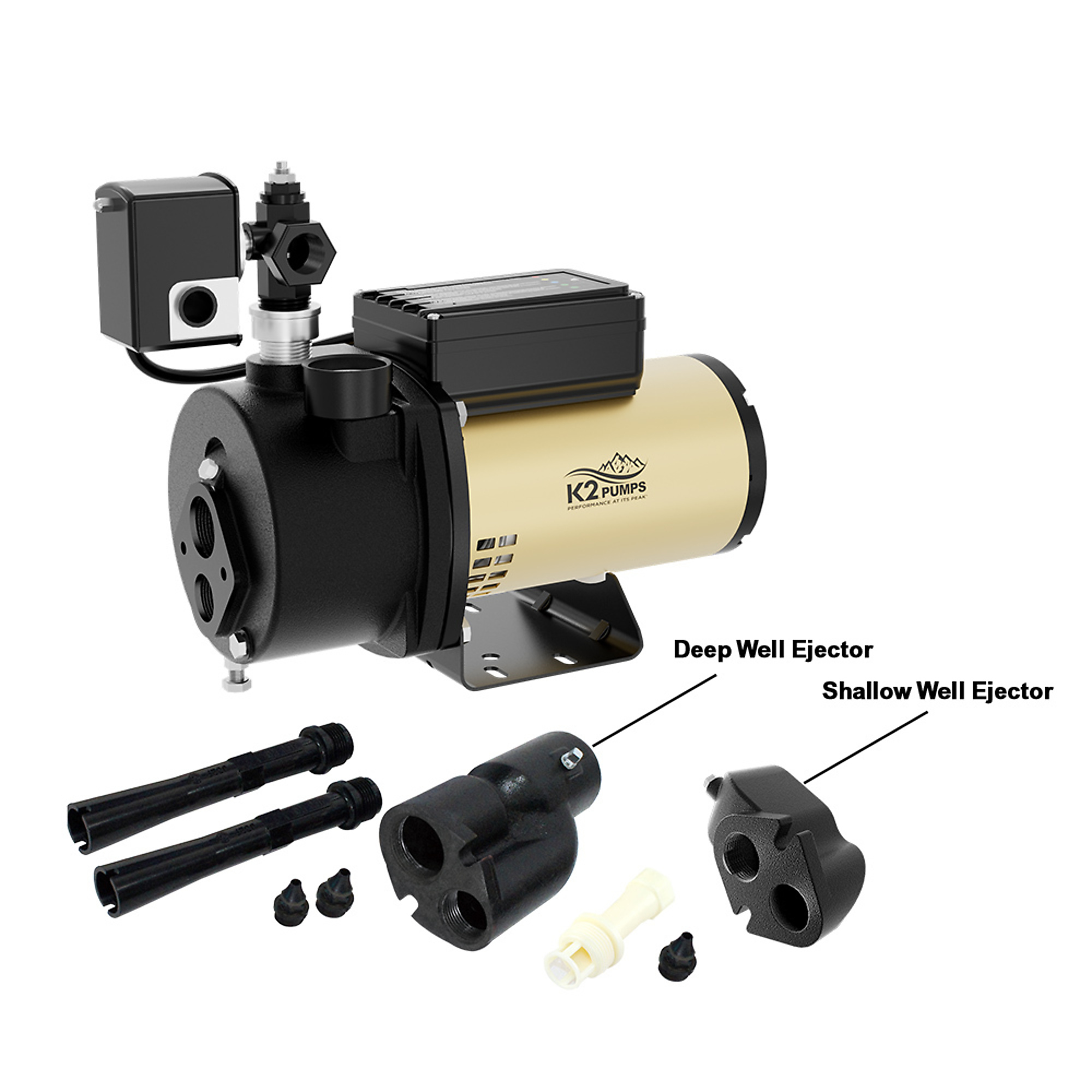 K2 IntelliJet 3/4 HP Cast Iron Convertible Deep Well, Max. Flow 1200 GPH, Port Size 1 in, Model# WPD07502K