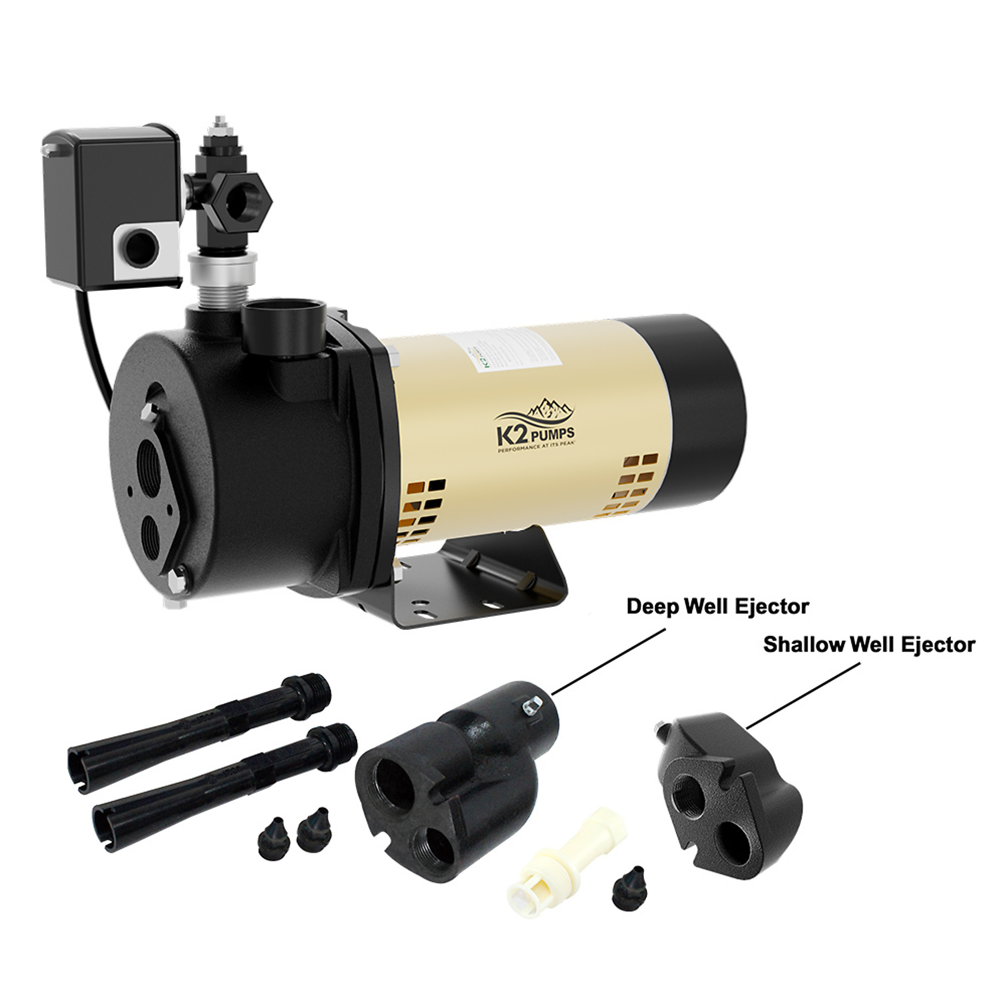 K2 PRO 3/4 HP Cast Iron Convertible Deep Well Pump, Max. Flow 1200 GPH, Port Size 1 in, Model# WPD07501K