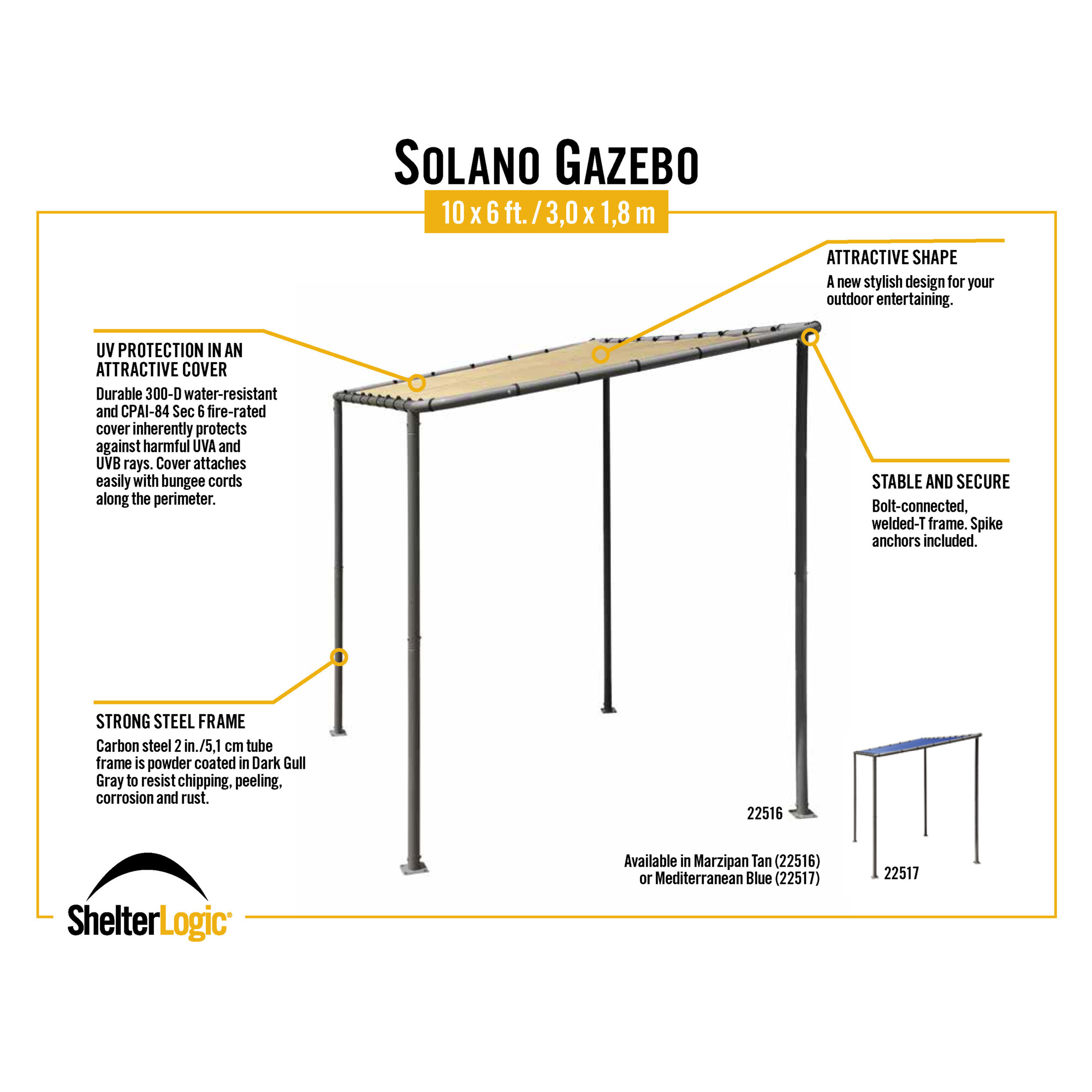 ShelterLogic Solano Gazebo Canopy - 10ft. x 6ft., Polyester, Tan, Model#  22516 | Northern Tool