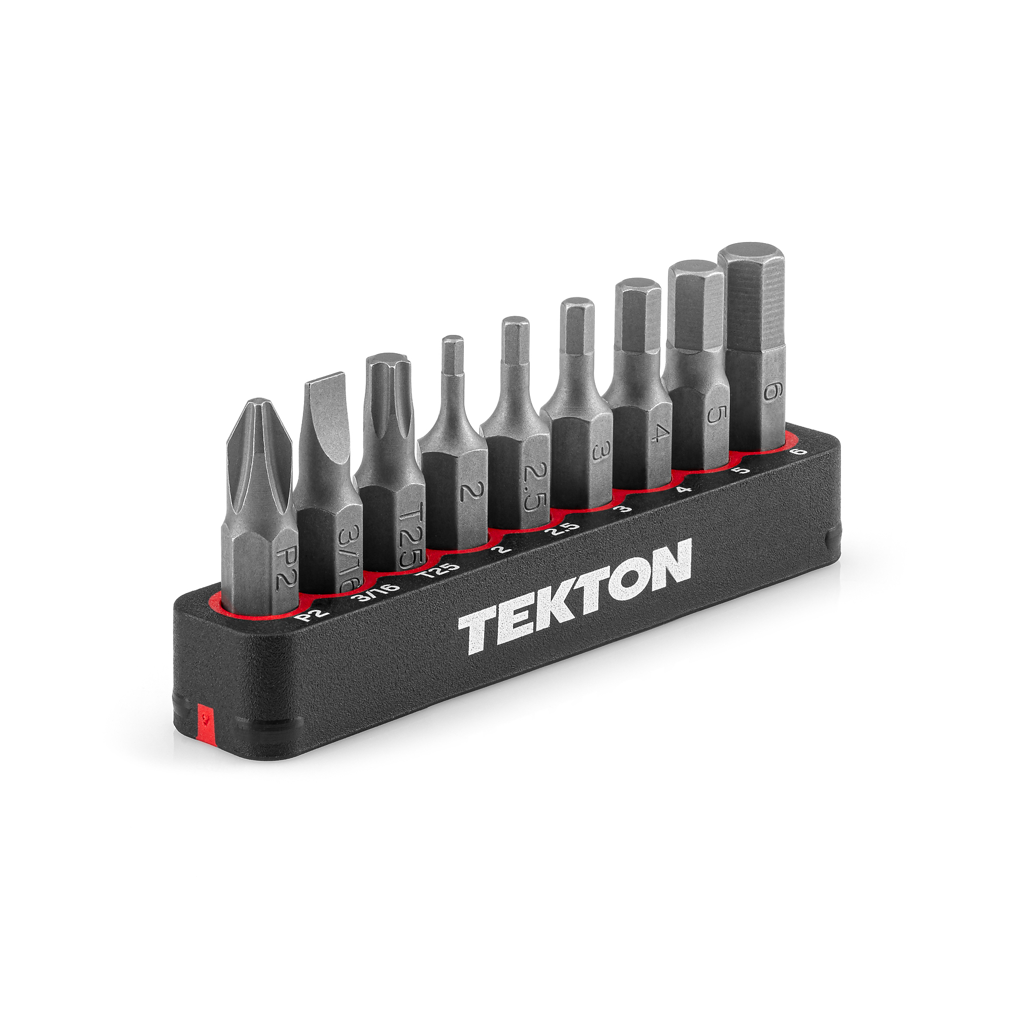 TEKTON 1/4 Inch Bicycle Bit Set with Rail, 9-Piece (#2, 3/16 in., T25, 2 - 6 mm) | DZZ93003