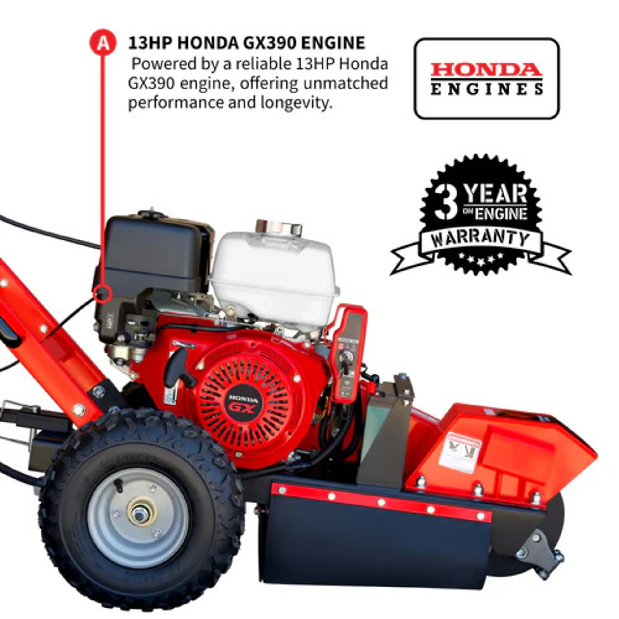 Cardinal, Stump Grinder with Honda GX390 Engine Displacement 389
