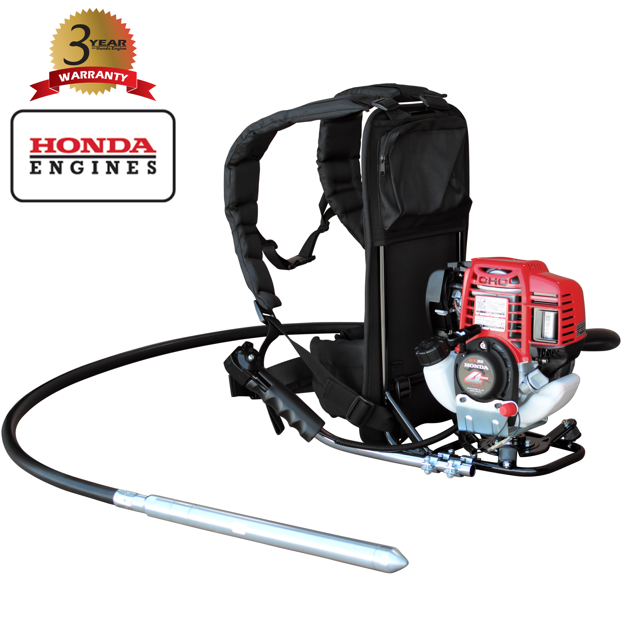 Tomahawk Backpack Concrete Vibrator - 10ft. Flex Shaft, 2in. Head, 2 HP, 12000 VPM, Honda GX50 Engine, Model# TVIBH + TVW10-P2