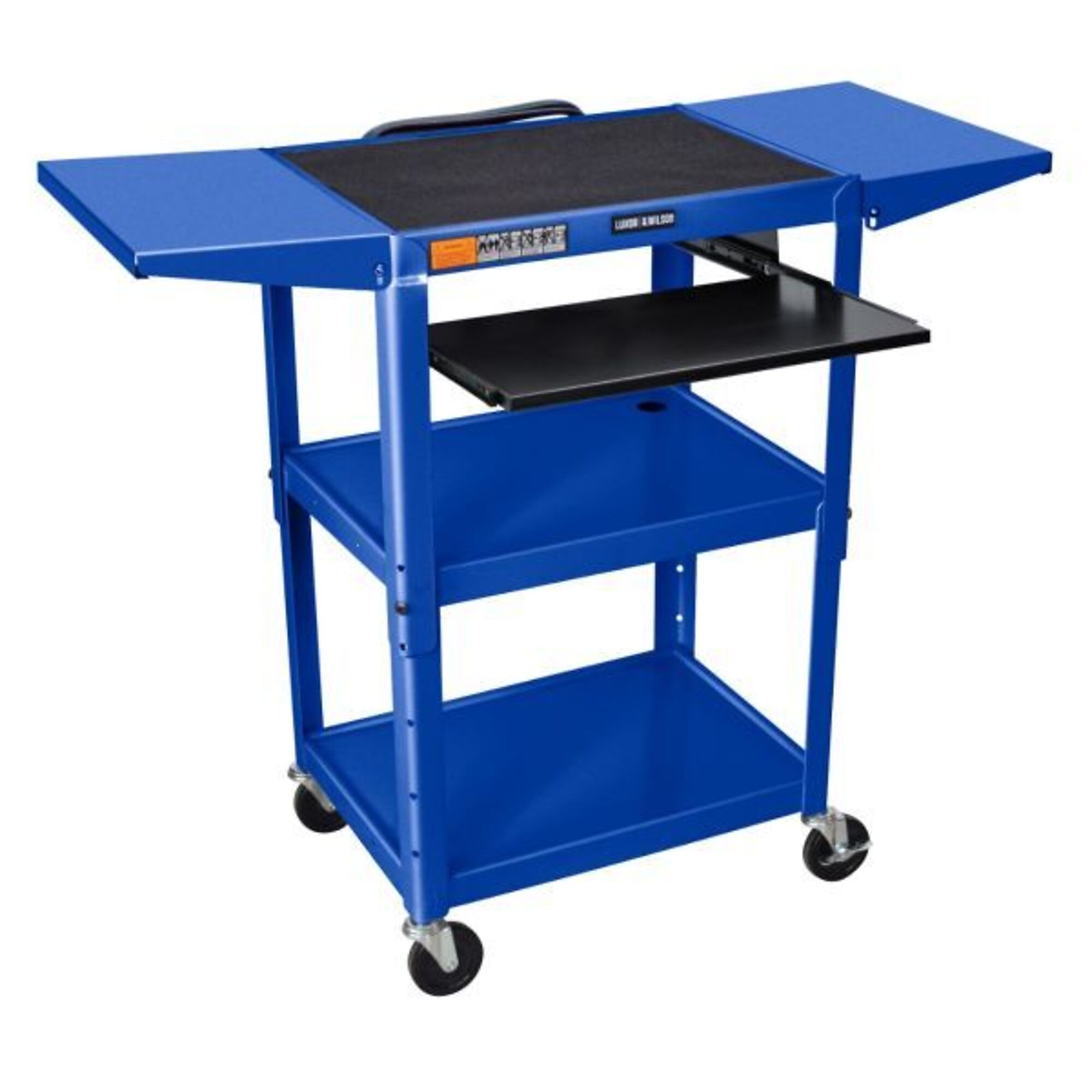 Luxor, Adj Ht Cart Pullout Keyboard Drop Leaf Blue, Total Capacity 300 lb, Shelves (qty.) 3 Material Metal, Model# UCMT1KBDL-RB