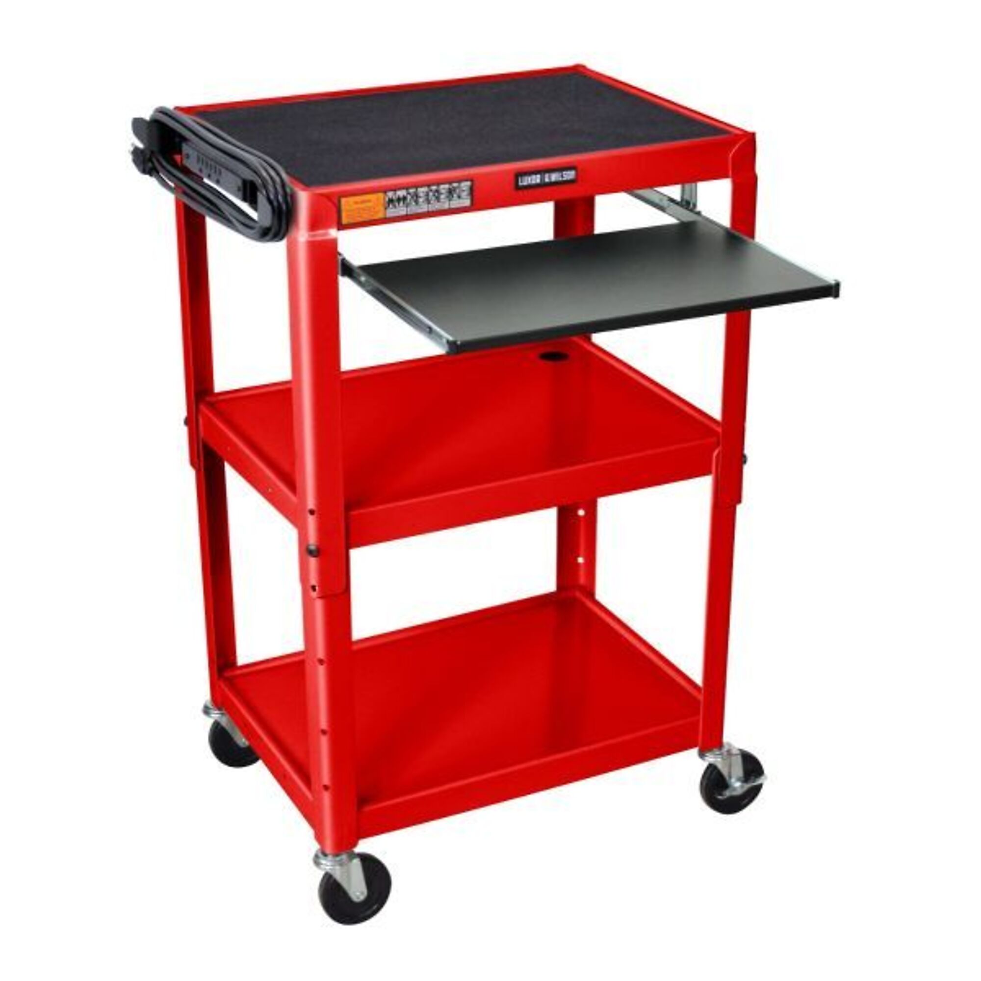 Luxor, Adj Ht Cart Pullout Keybrd , Red, Total Capacity 300 lb, Shelves (qty.) 3 Material Metal, Model# UCMT1KB-RD