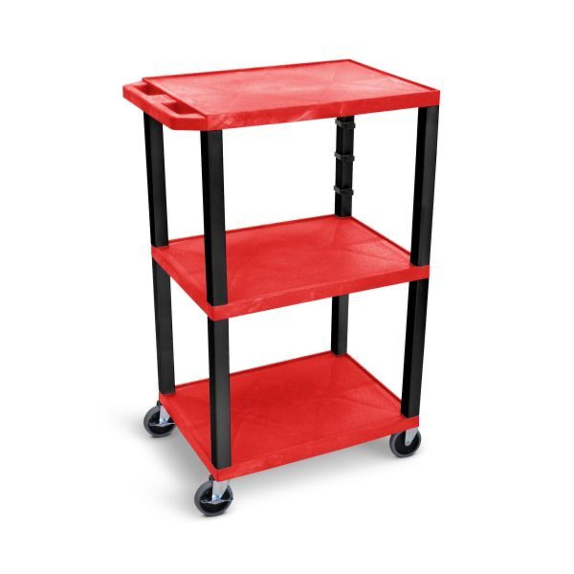 Luxor, 42in. 3 Shelf Cart Elc, Red Shel, Blk Legs, Total Capacity 300 lb, Shelves (qty.) 3 Material Molded Plastic, Model# UCPL1RE-B