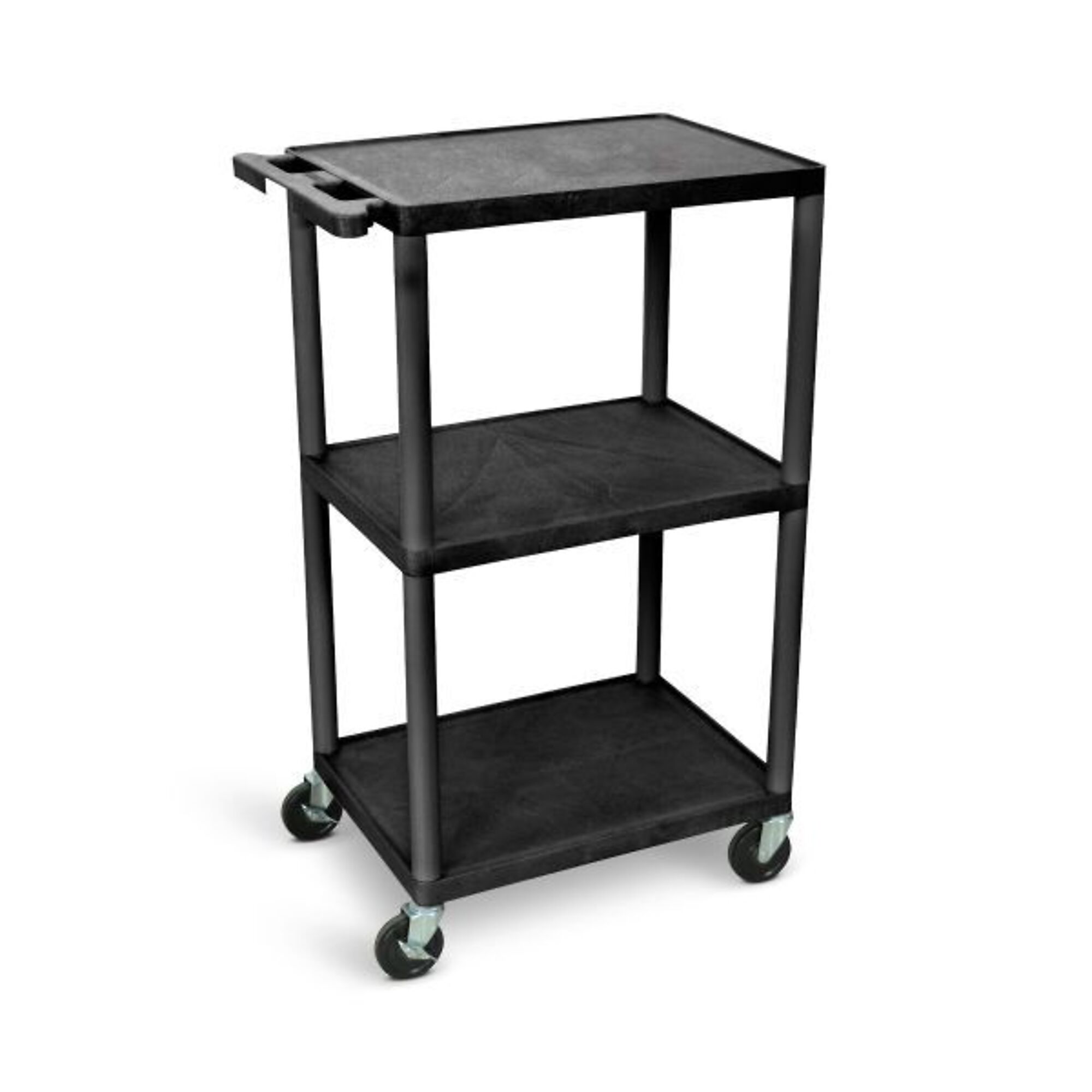 Luxor, 42in. H Utility Cart - Three Shelves, Black, Total Capacity 300 lb, Shelves (qty.) 3 Material Molded Plastic, Model# UCPL2-B