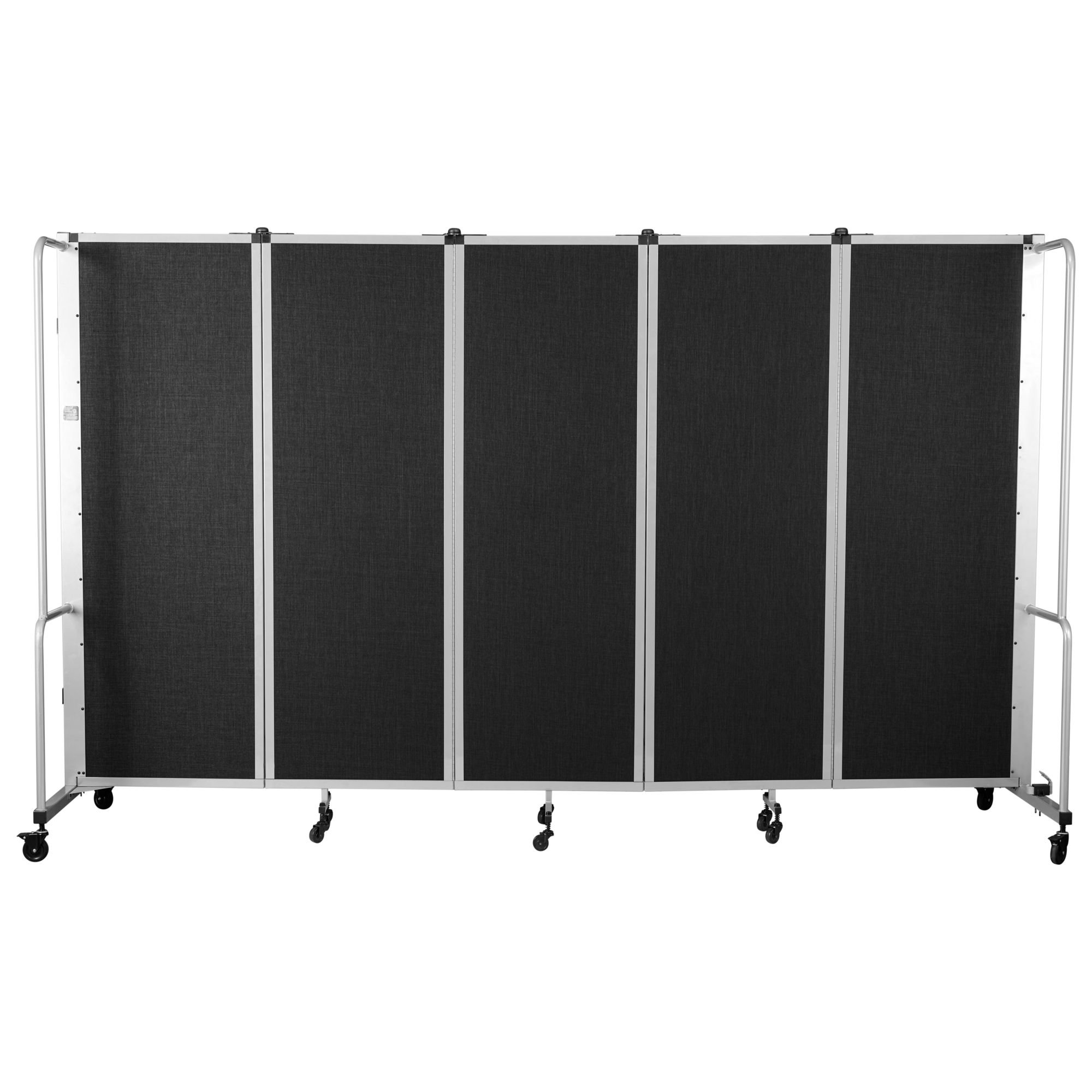 National Public Seating, Room Divider, 6ft.HT,5 Black PET Panels,Grey Frame, Material PET, Height 72 in, Width 27 in, Model# RDG6-5PT10