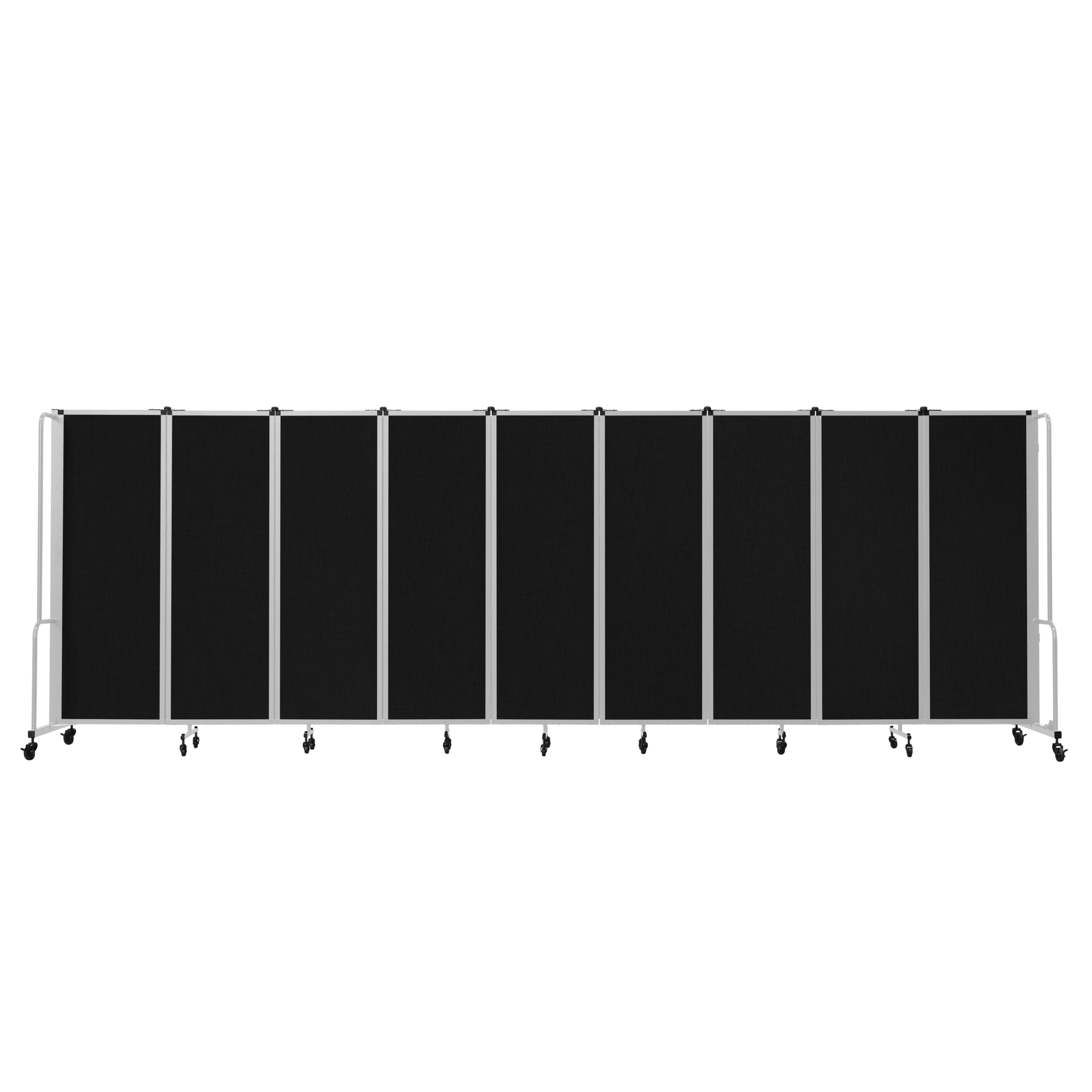 National Public Seating, Room Divider, 6ft.HT,9 Black PET Panels,Grey Frame, Material PET, Height 72 in, Width 27 in, Model# RDG6-9PT10
