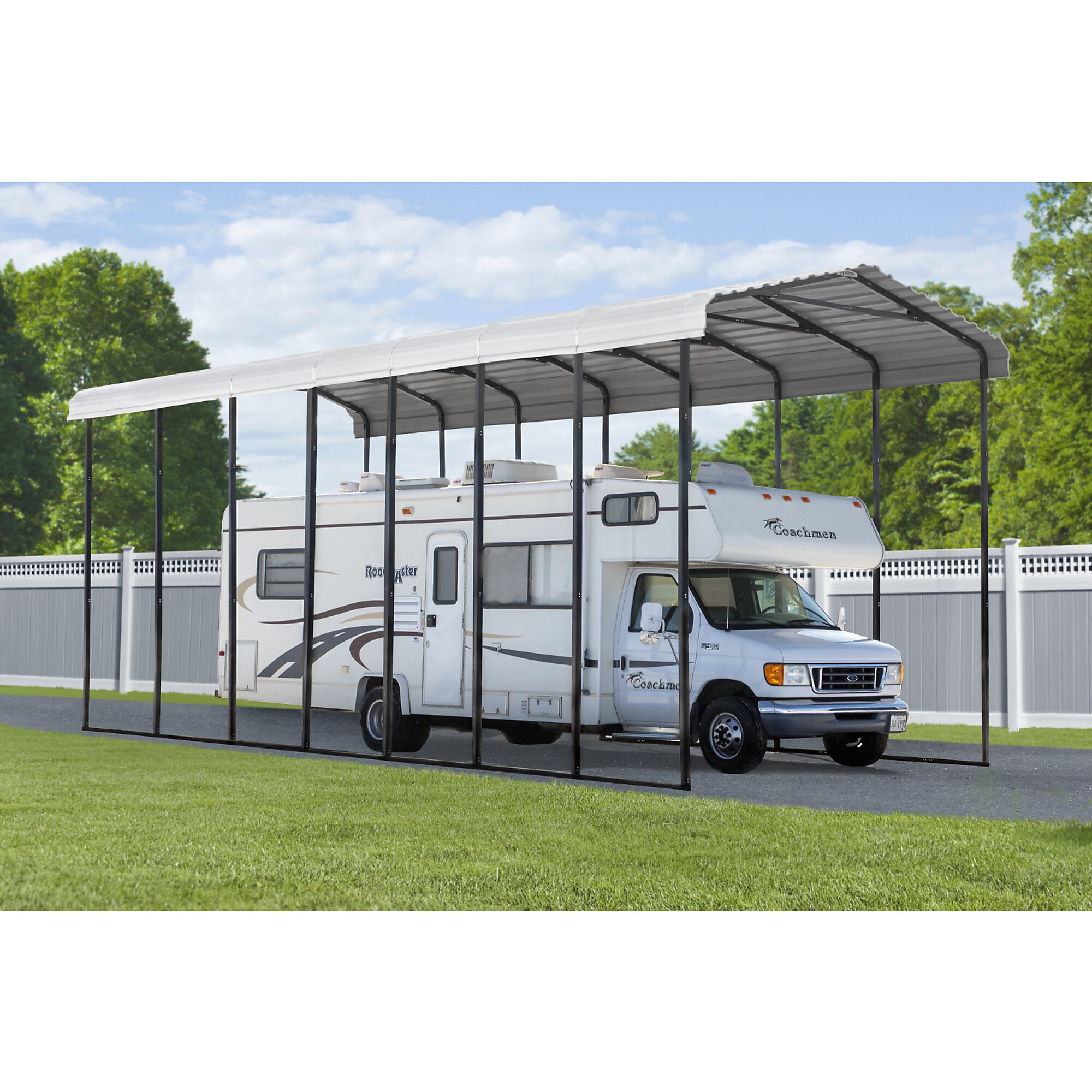 Arrow, Carports Galvanized Steel Carport, with 2-Si, Width 171 in, Height 192 in, Cover Material Steel, Model# CPH143314