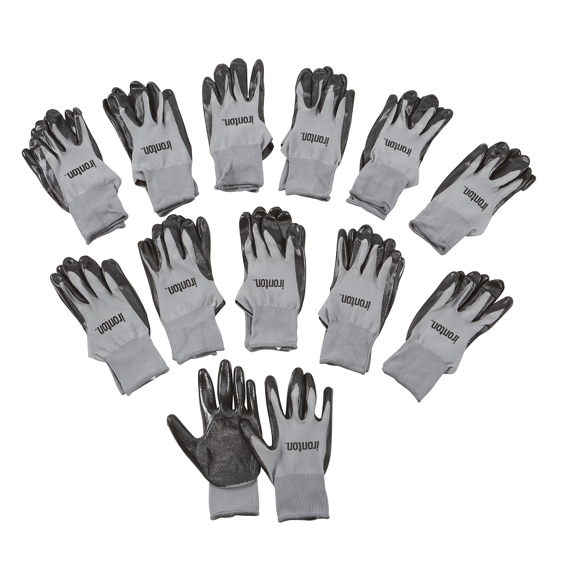 Ironton Nitrile-Coated Work Gloves, 12 Pairs, Black/Gray, Large