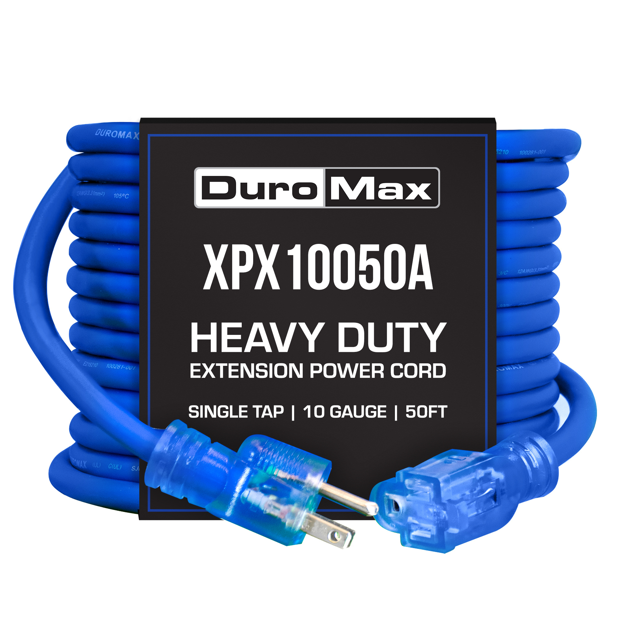 DuroMax, 10 Gauge 50ft. Flexible Single TapCord, Cord Length 50 ft, Cable Gauge 10 Amps 15 Model# XPX10050A