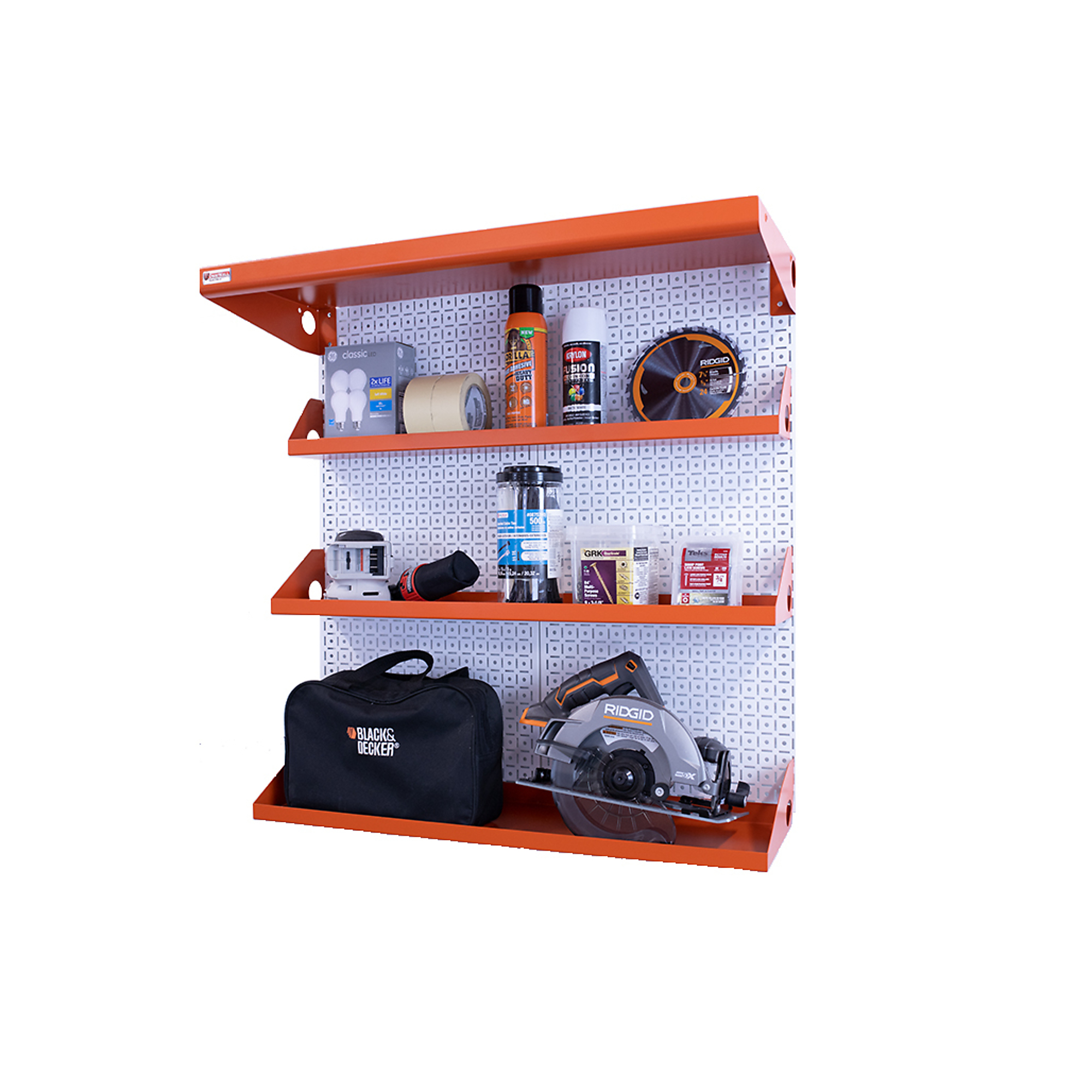OmniWall, OmniWall metal pegboard storage kit for storage, Length 16 in, Width 32 in, Model# CGS-KIT-SHLF
