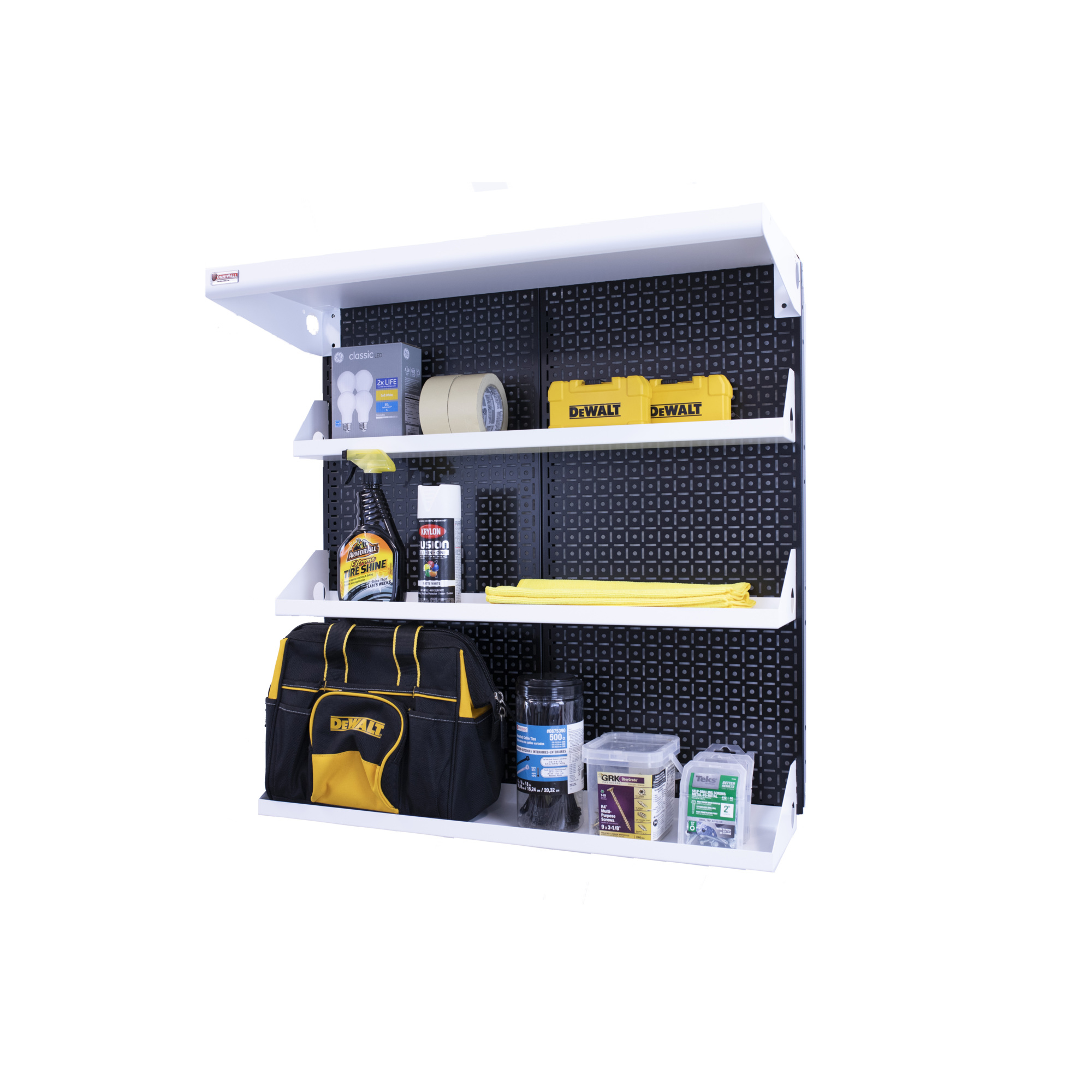 OmniWall, OmniWall metal pegboard storage kit for storage, Length 16 in, Width 32 in, Model# CGS-KIT-SHLF