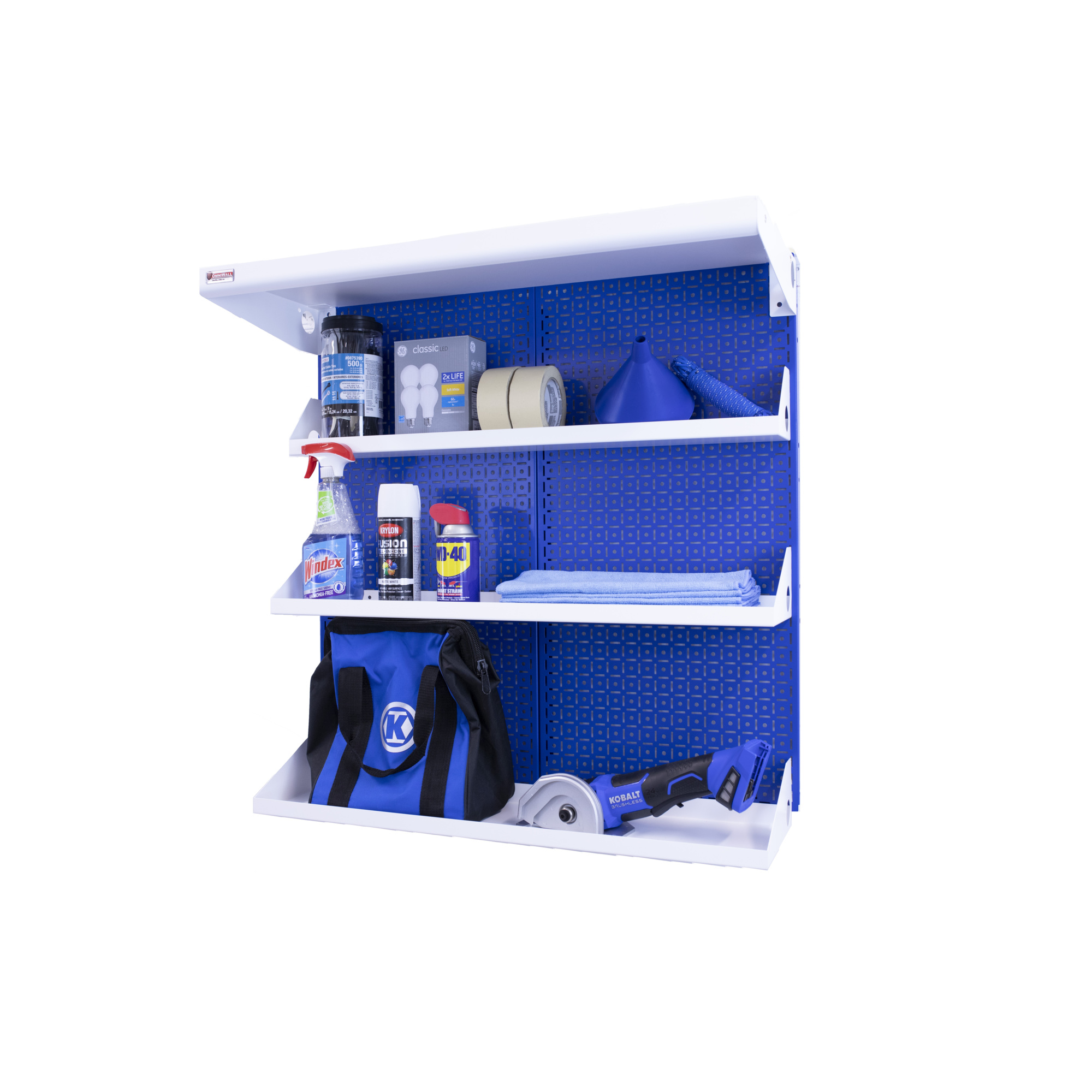 Metal Pegboard Shelving Organization System OmniWall Shelving Kit 32" X 32" Modular Pegboard- Panel Color: Black Accessory Color: Black