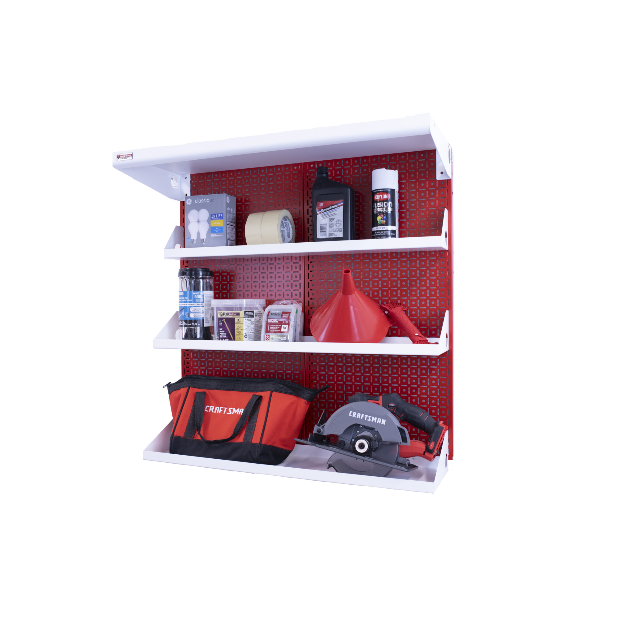 OmniWall, OmniWall metal pegboard storage kit for storage, Length 16 in, Width 32 in, Model# CGS-KIT-SHLF