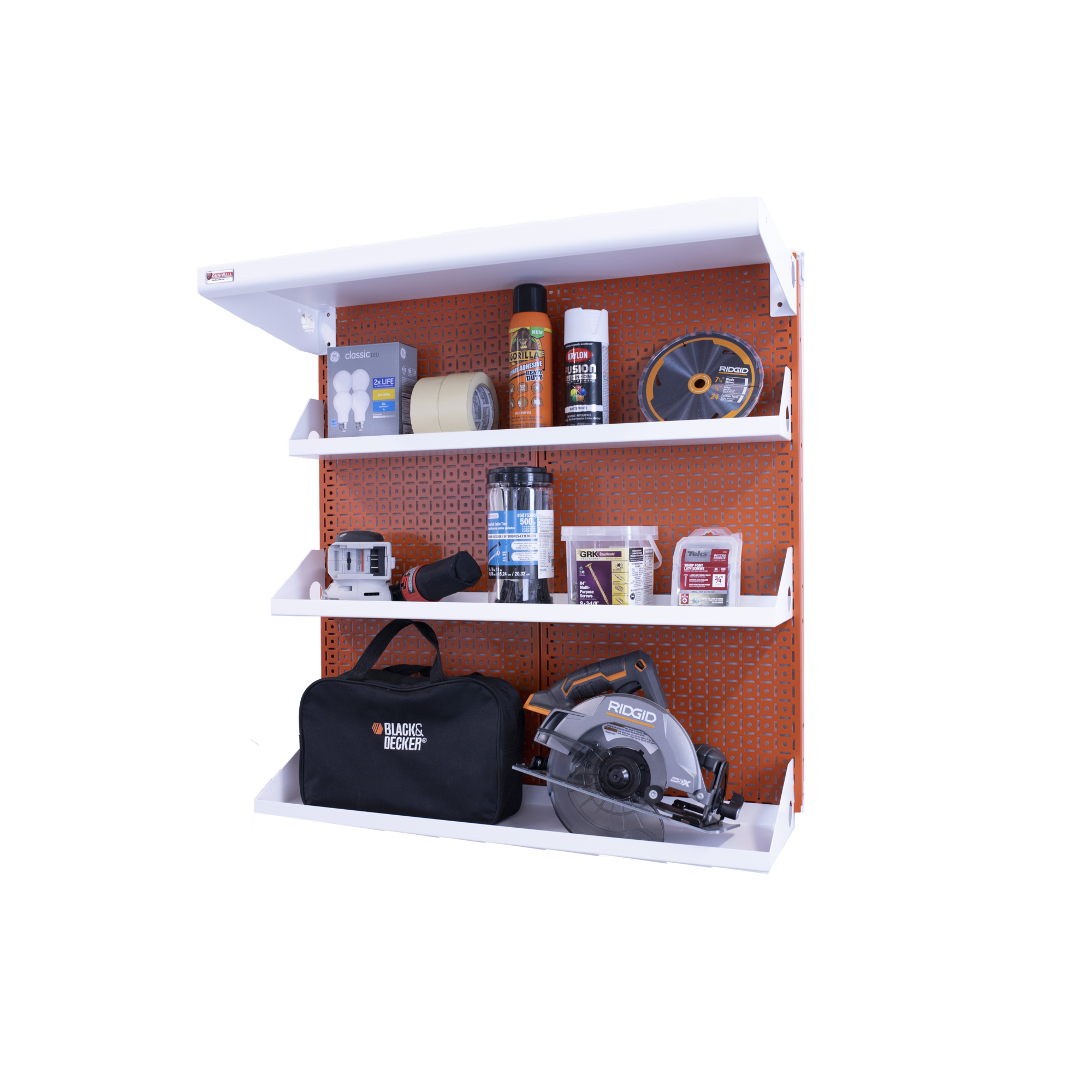 OmniWall Metal Pegboard Storage Kit - 16in. x 32in., 4 Shelves, 50-Lb. Capacity, Model# CGS-KIT-SHLF