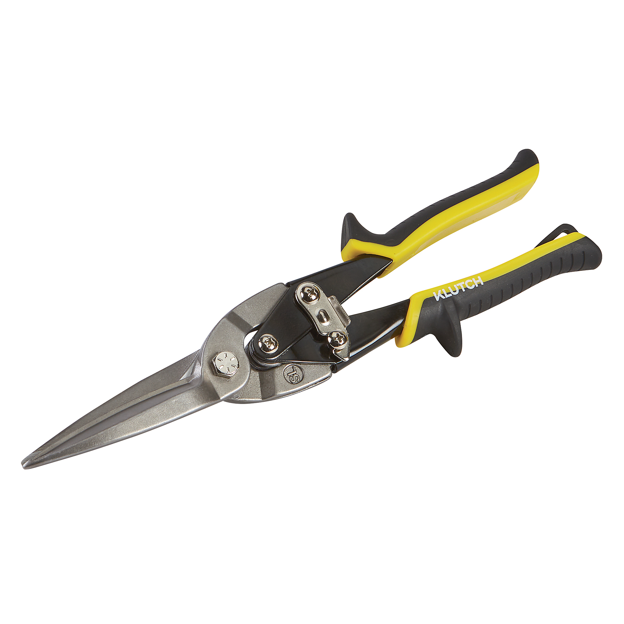 Klutch Straight Long-Cut Snips, 3.25in. Blade, 11.5in. Length, Steel Construction, Sheet Metal, HVAC, Roofing