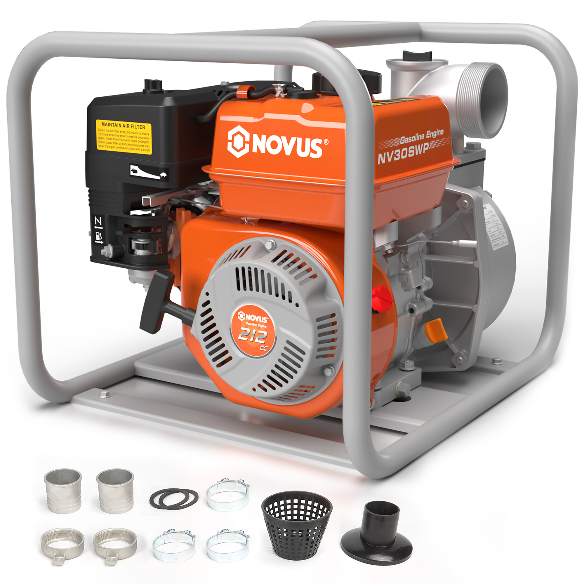 NOVUS, 3in. Semi-Trash Water Pump, Max. Flow 238 GPM, Engine Displacement 212 cc, Engine Brand OEM, Model# NV30SWP