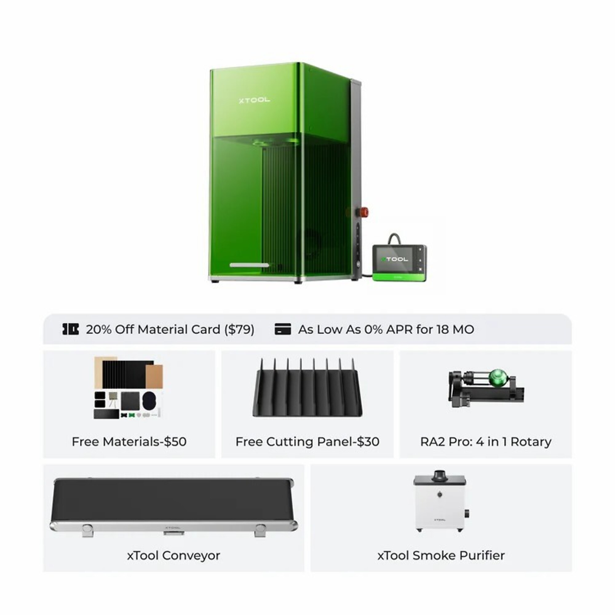 xTool, Laser Cutter and Engraver, Working Width 14.68 in, Working Length 10.77 in, Laser Power 20 W, Model# xTool F1 Ultra Deluxe Bundle