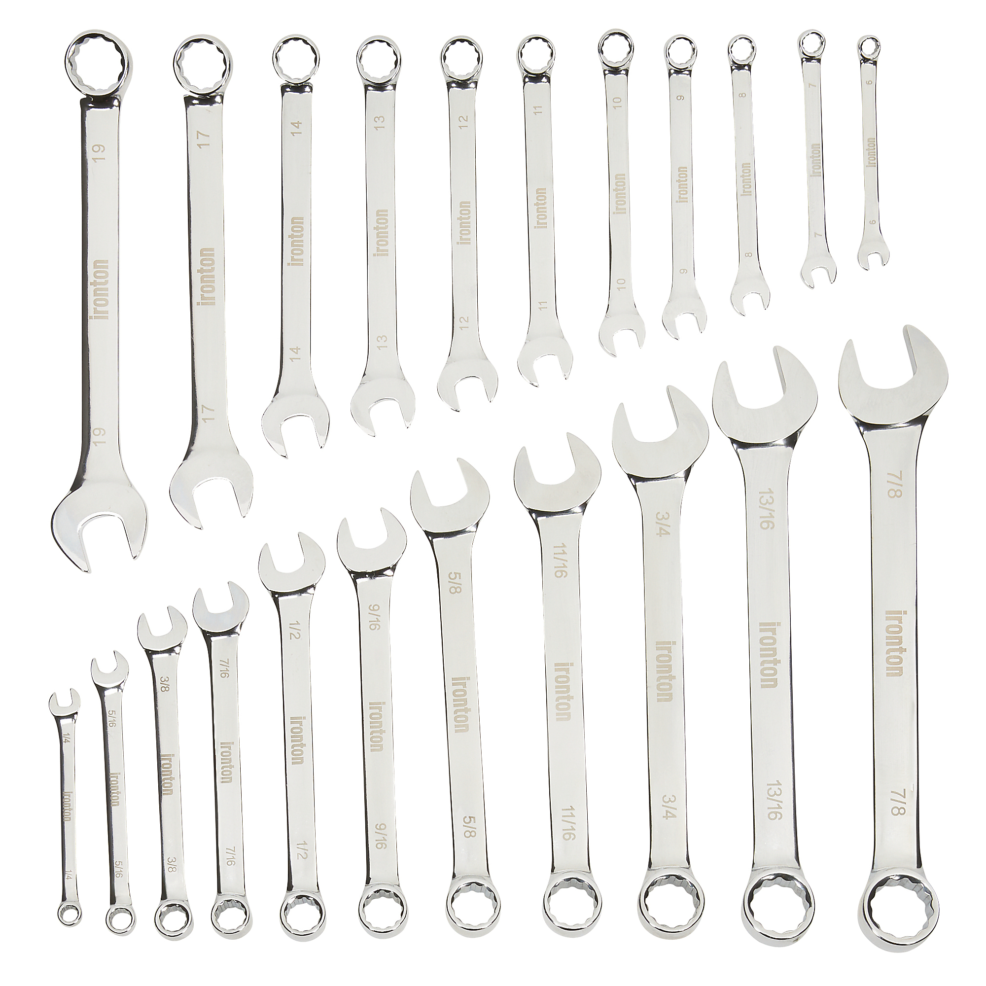 Ironton Combination Wrench Set, Metric/SAE, 22-Pc.