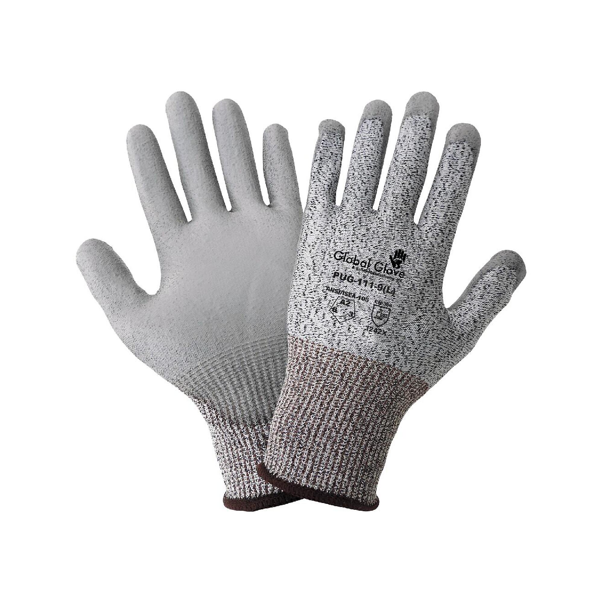 Global Glove 13ga HPPE, PU Coated, A2 Cut Resistant Gloves - 12 Pairs