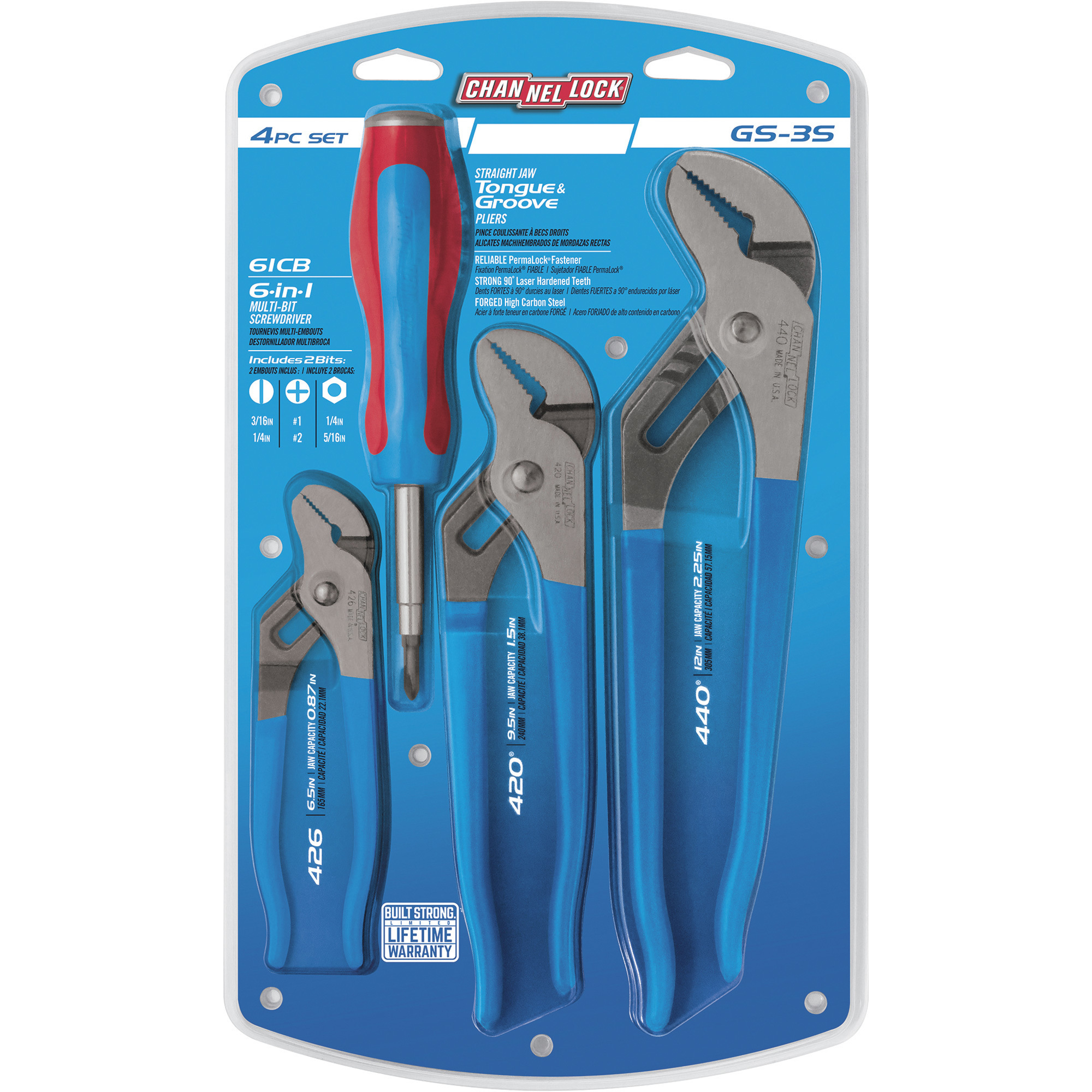 Channellock Tongue-and-Groove Plier Set — 3-Pc., Plus 6-N-1 Screwdriver ...