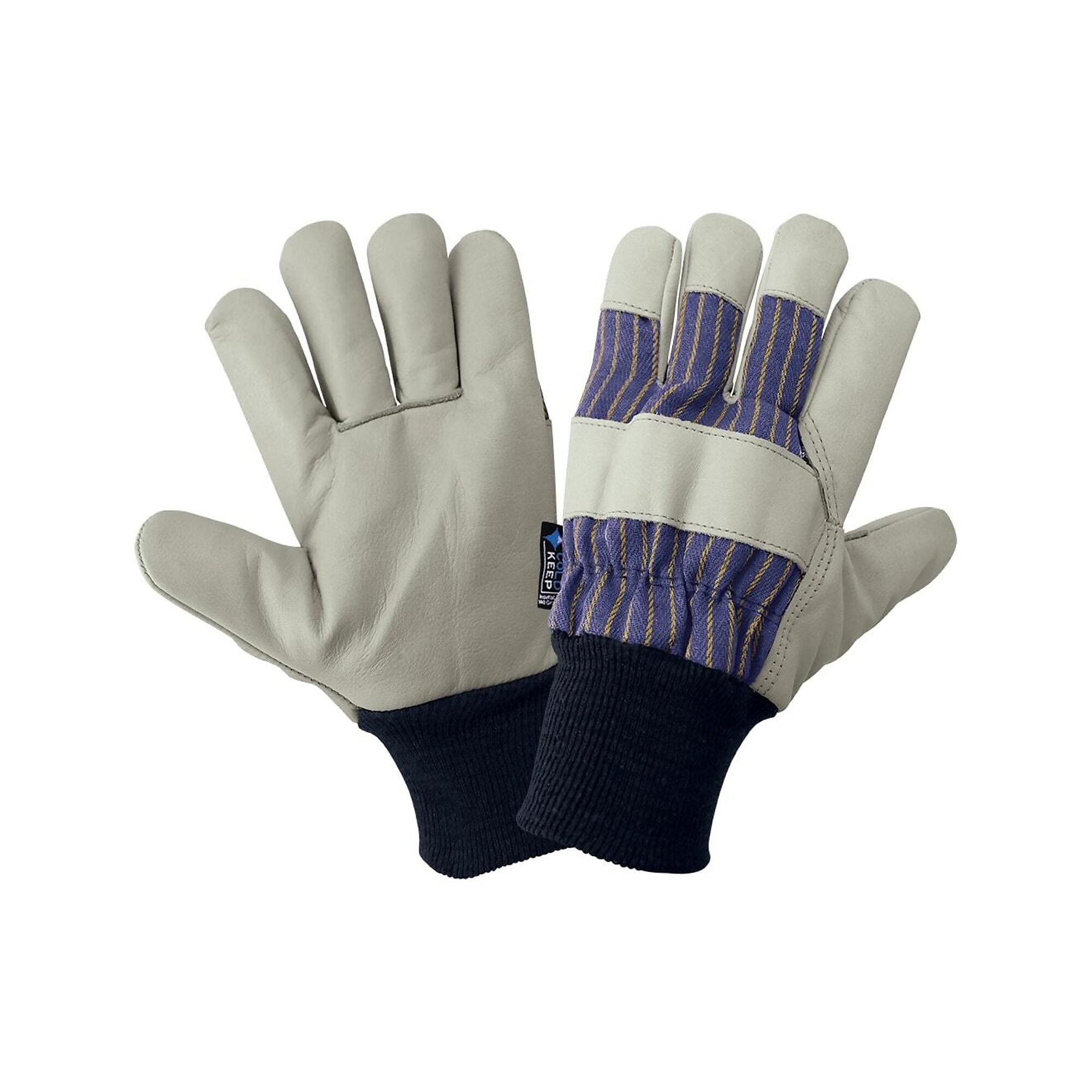 Global Glove, 140g Insulated Cowhide Leather Palm Gloves - 12 Pairs, Size S, Color Gray/Blue/Yellow, Model# 2950KW-7(S)
