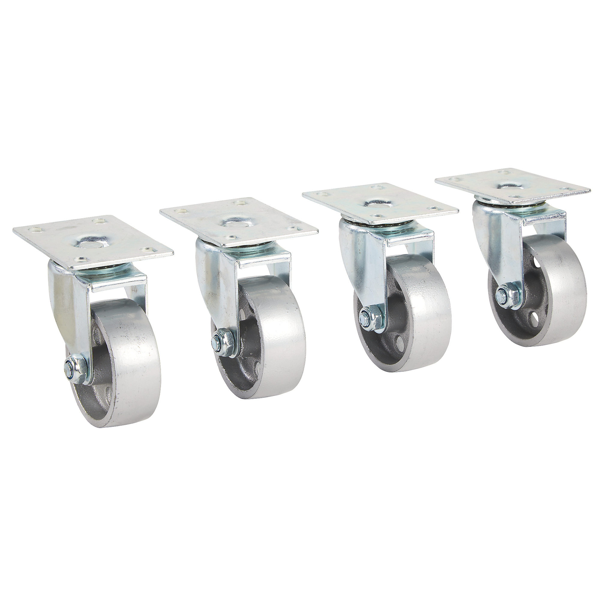 Klutch 3in. Steel Swivel Casters, 4-Pack, 2400-Lb. Capacity
