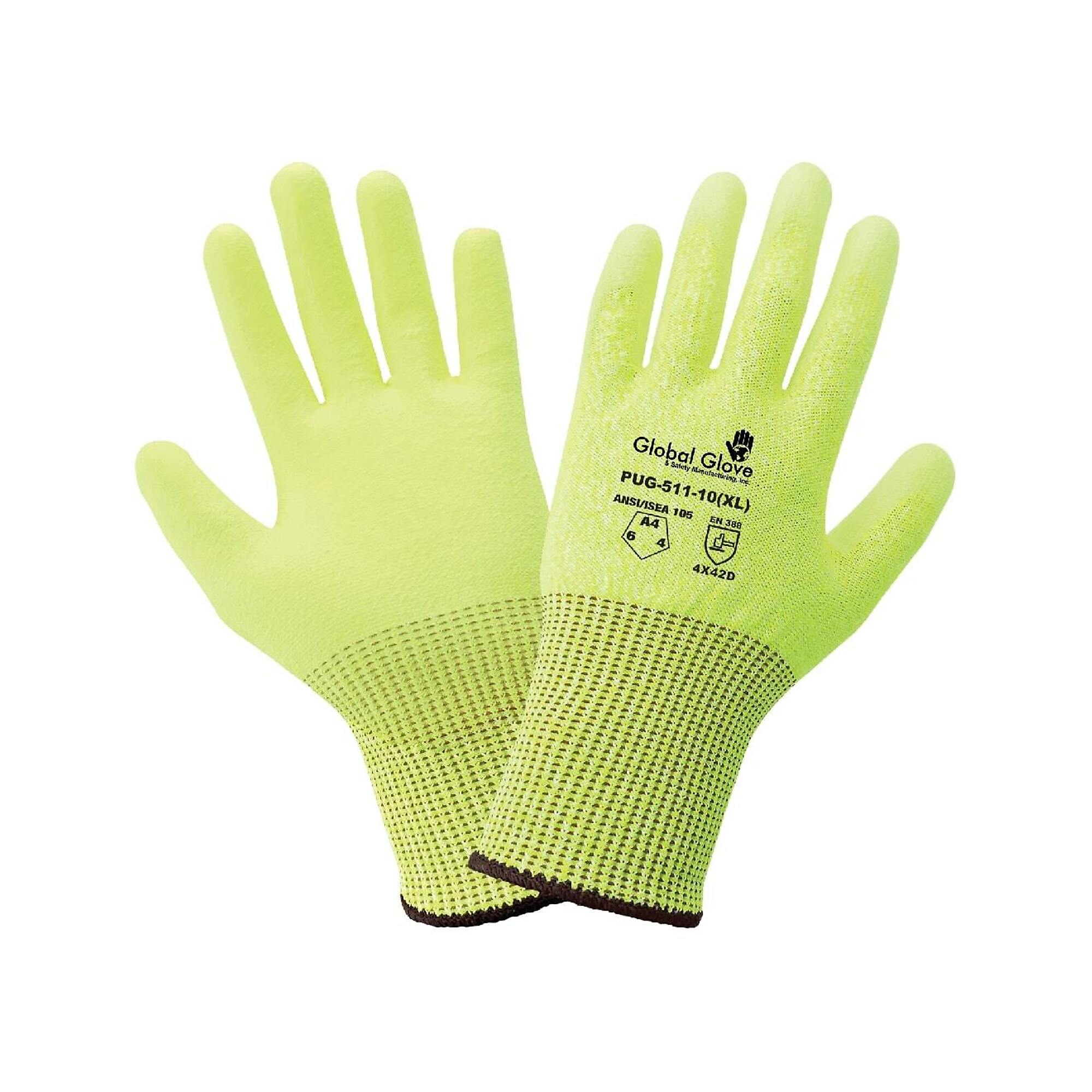 Global Glove HV 13ga HPPE, PU Coated,  A4 Cut Resistant Gloves - 12 Pairs