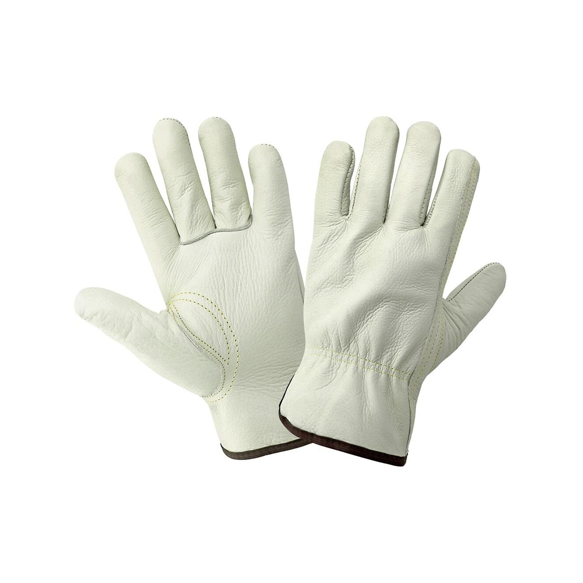 Global Glove Standard-Grade Grain Cowhide Beige Drivers Gloves - 12 Pairs
