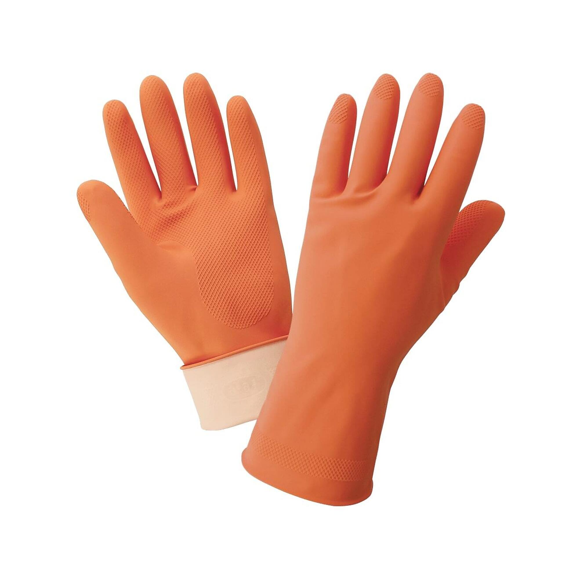 FrogWear 12" Orange, 18-Mil Flock-Lined Latex Gloves - 12 Pairs
