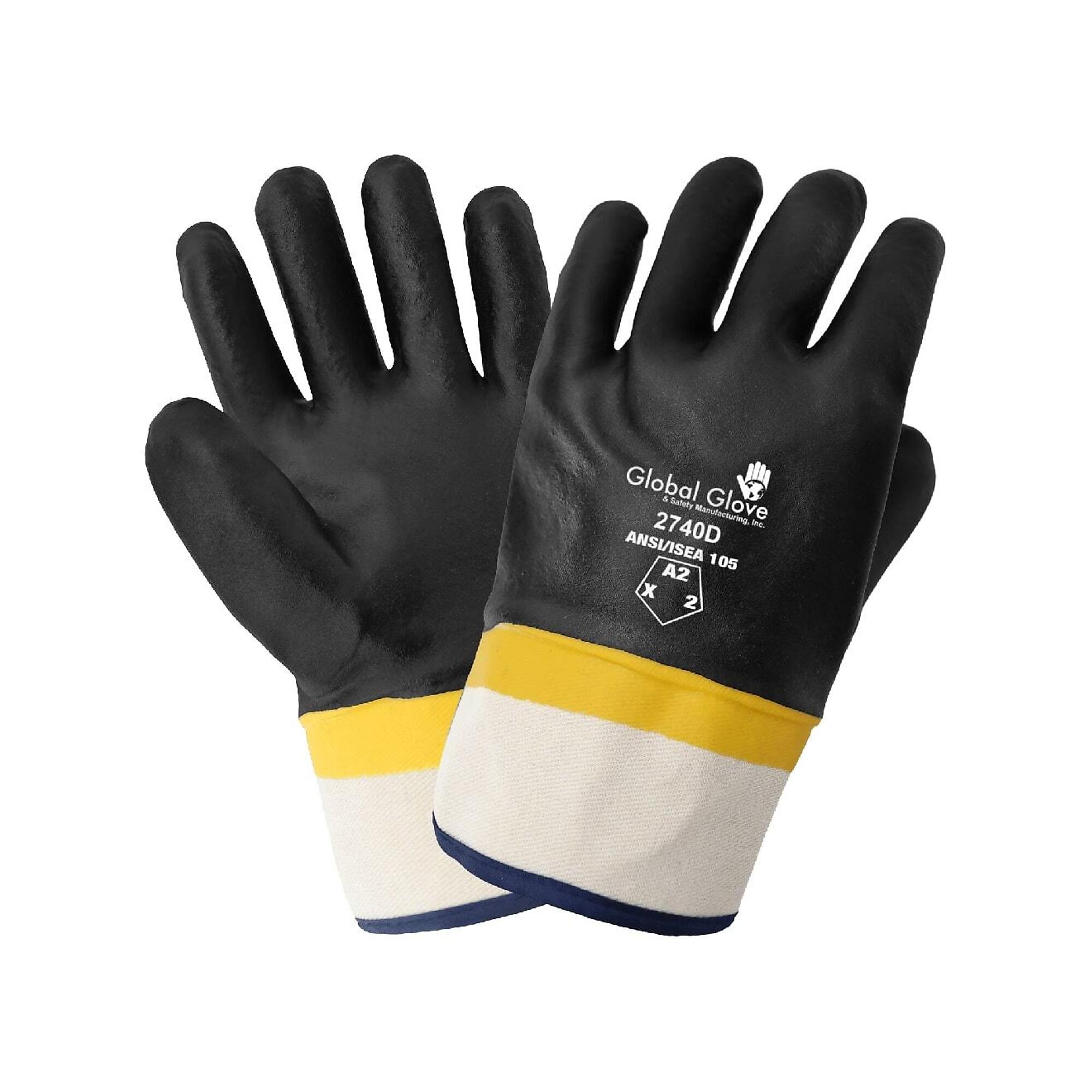 Global Glove Double-Dipped PVC, Cut A2, Chemical Handling Gloves-12 Pairs