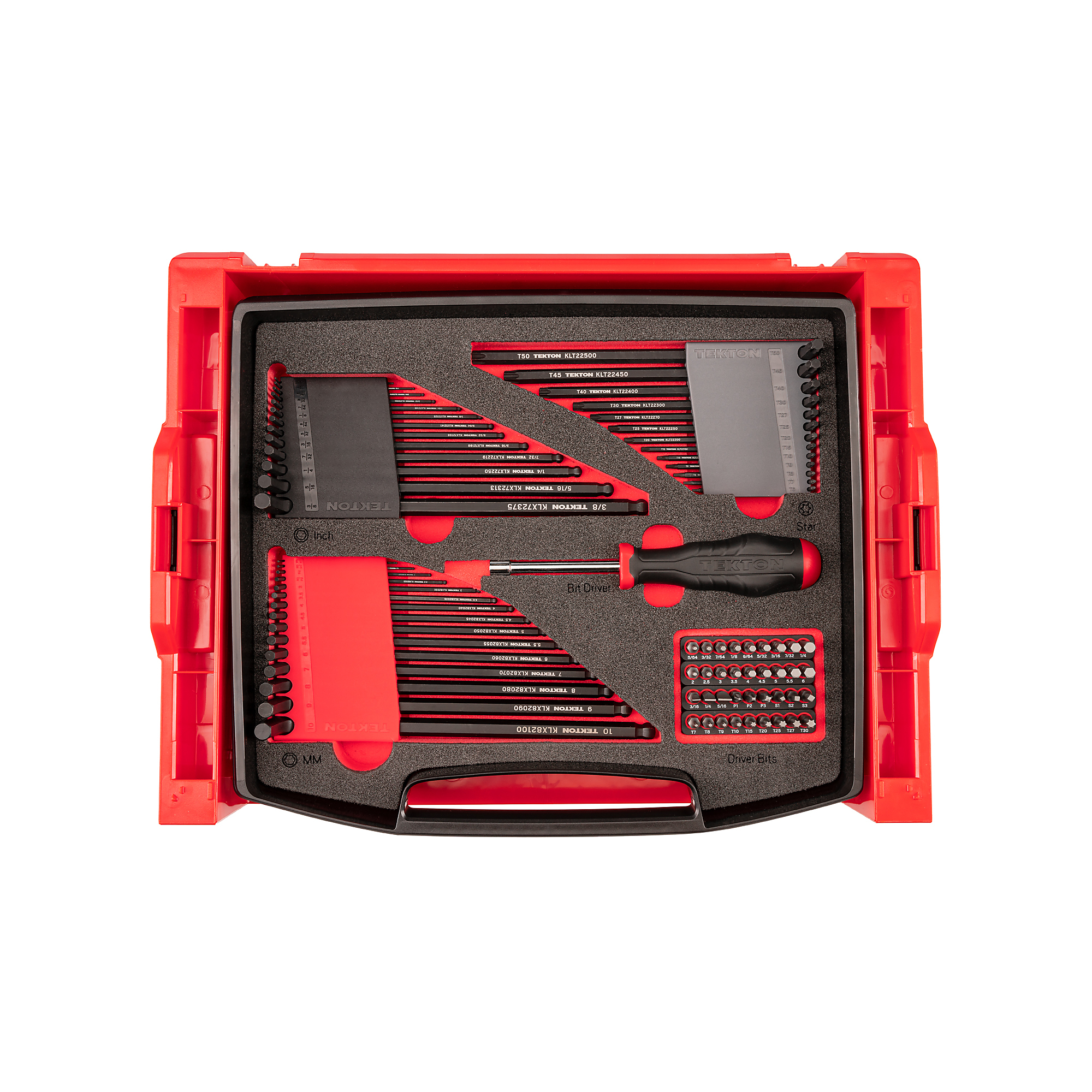 TEKTON L-Key and Bit Driver Set with Open Top Drawer and Rack, 78-Piece (0.050 - 3/8 in., 1.3 - 10 mm, #1 - #3, T7 - T30) | OLB94801