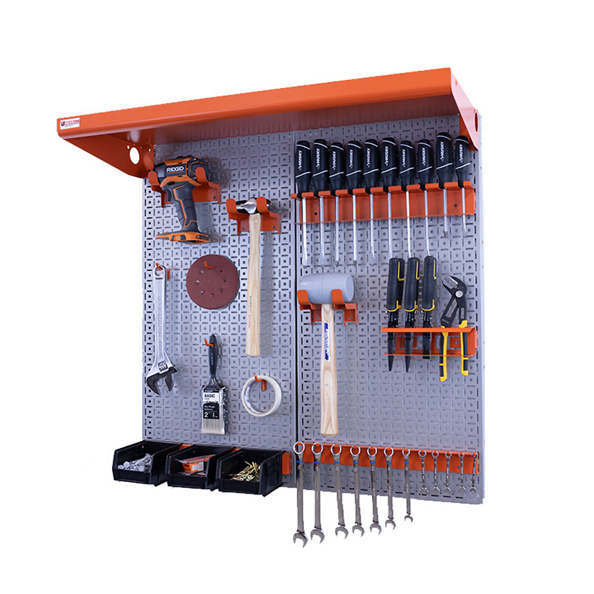 OmniWall Metal Pegboard Storage Kit - 16in. x 32in. Panels, Heavy-Duty Shelves, Galvanized Metal, Model# CGS-KIT-2PL