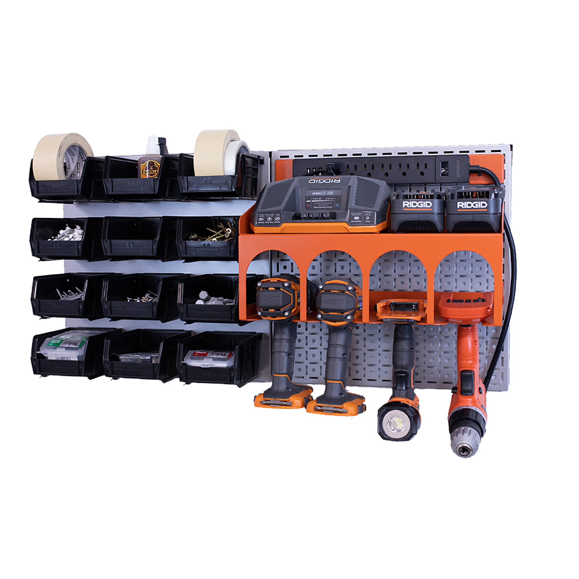 OmniWall Metal Pegboard Storage Kit - 16in. x 16in., 12 Quantum Bins, Galvanized Metal, Model# CGS-KIT-PST