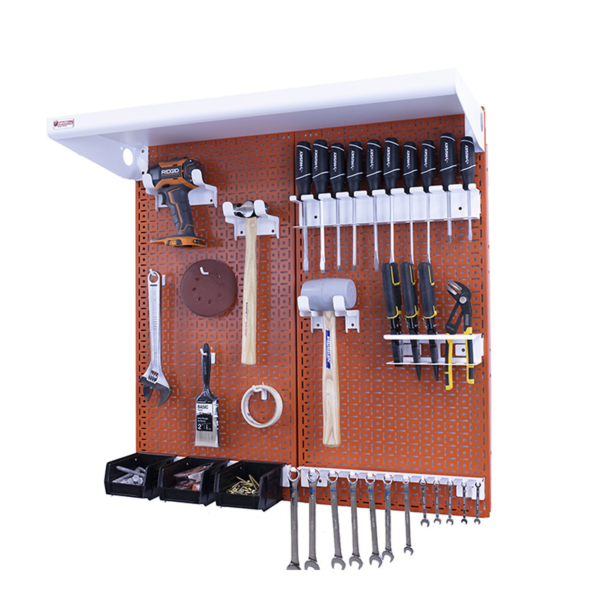 OmniWall Metal Pegboard Storage Kit - 16in. x 32in., Galvanized Steel, Includes Shelves and Hooks, Model# CGS-KIT-2PL